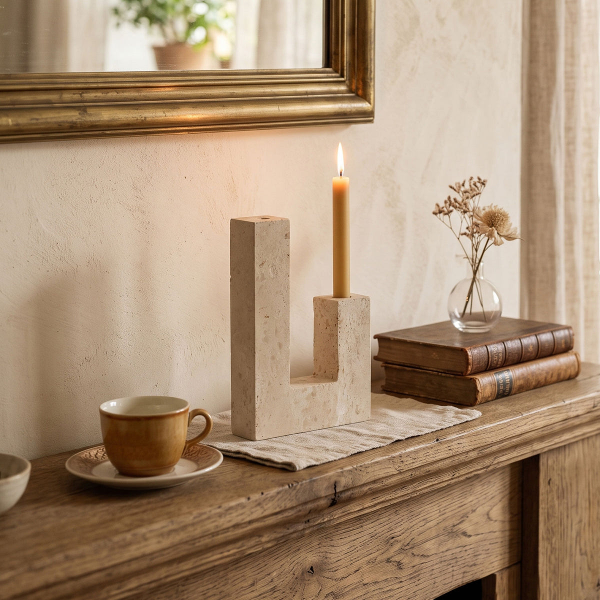 Asymmetrical Steps Travertine Candle Holder