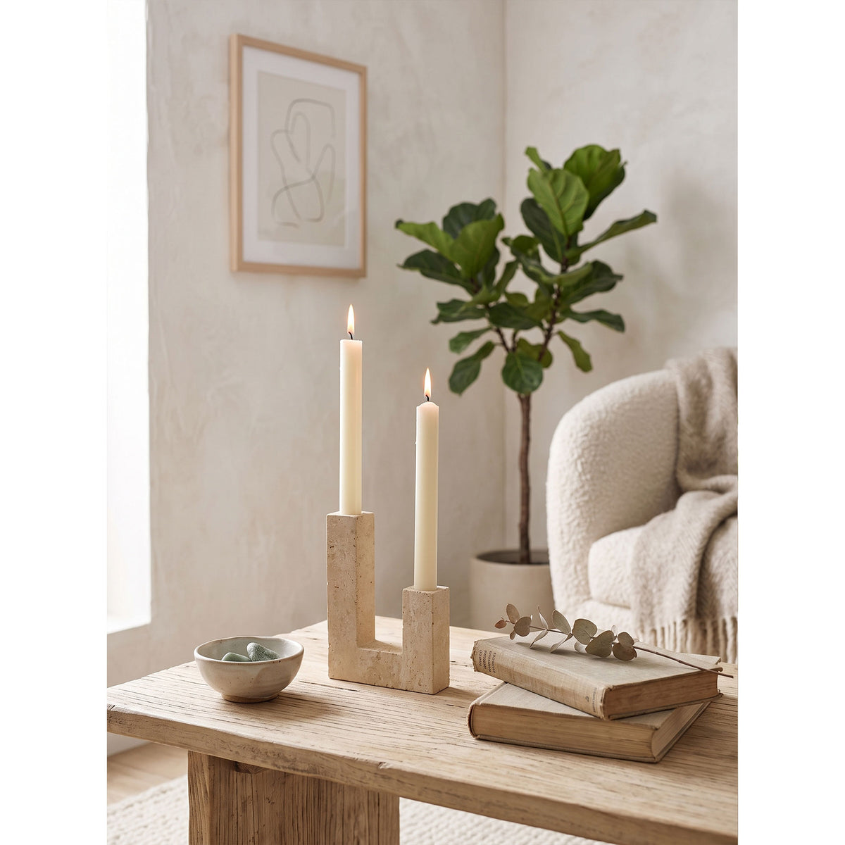 Asymmetrical Steps Travertine Candle Holder