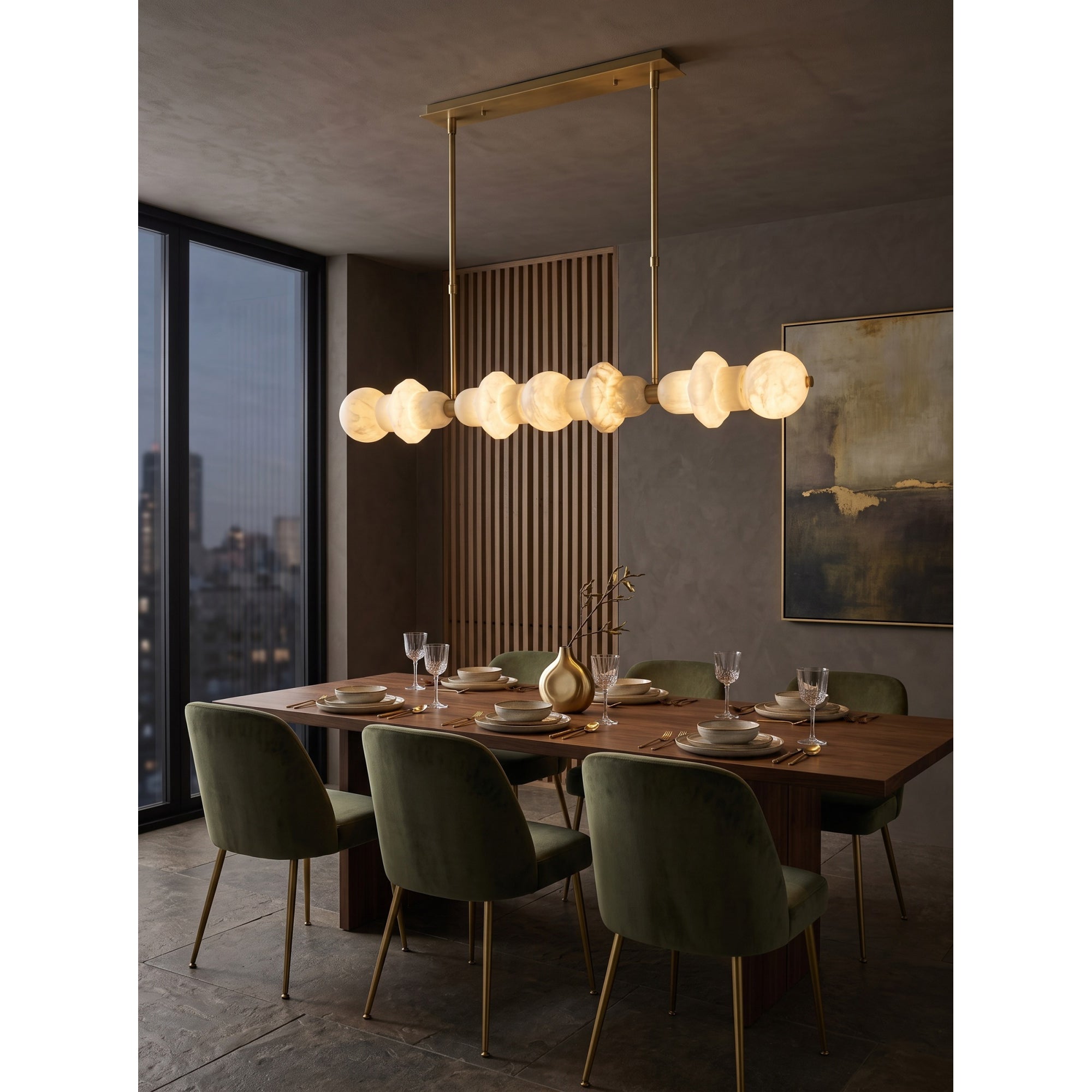 Belmont Brass Alabaster Linear Chandelier
