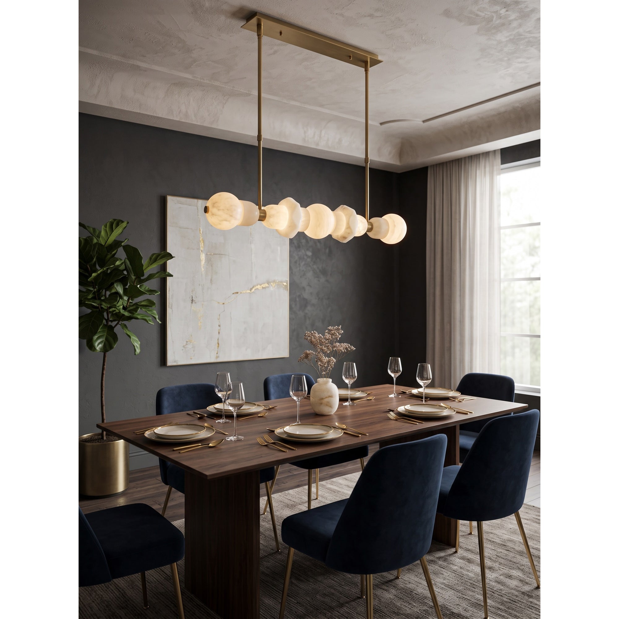 Belmont Brass Alabaster Linear Chandelier