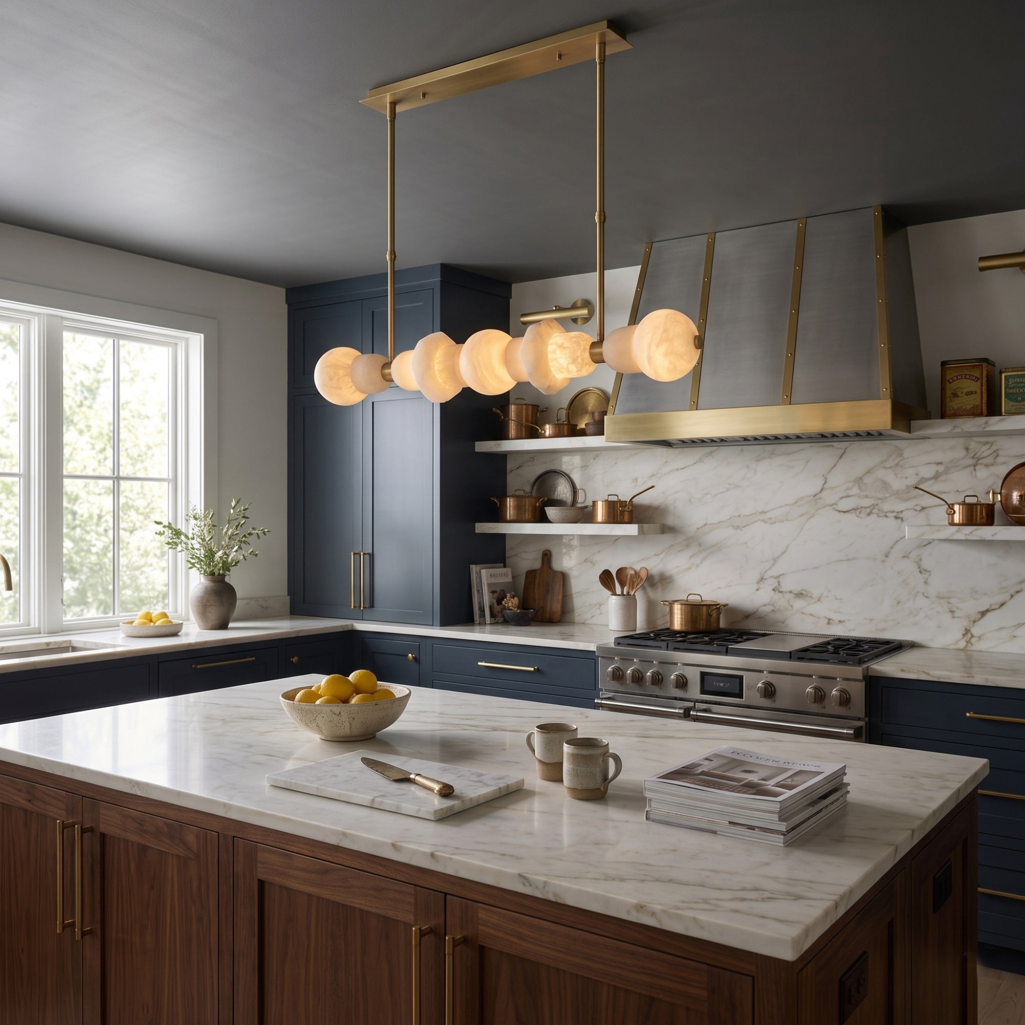 Belmont Brass Alabaster Linear Chandelier