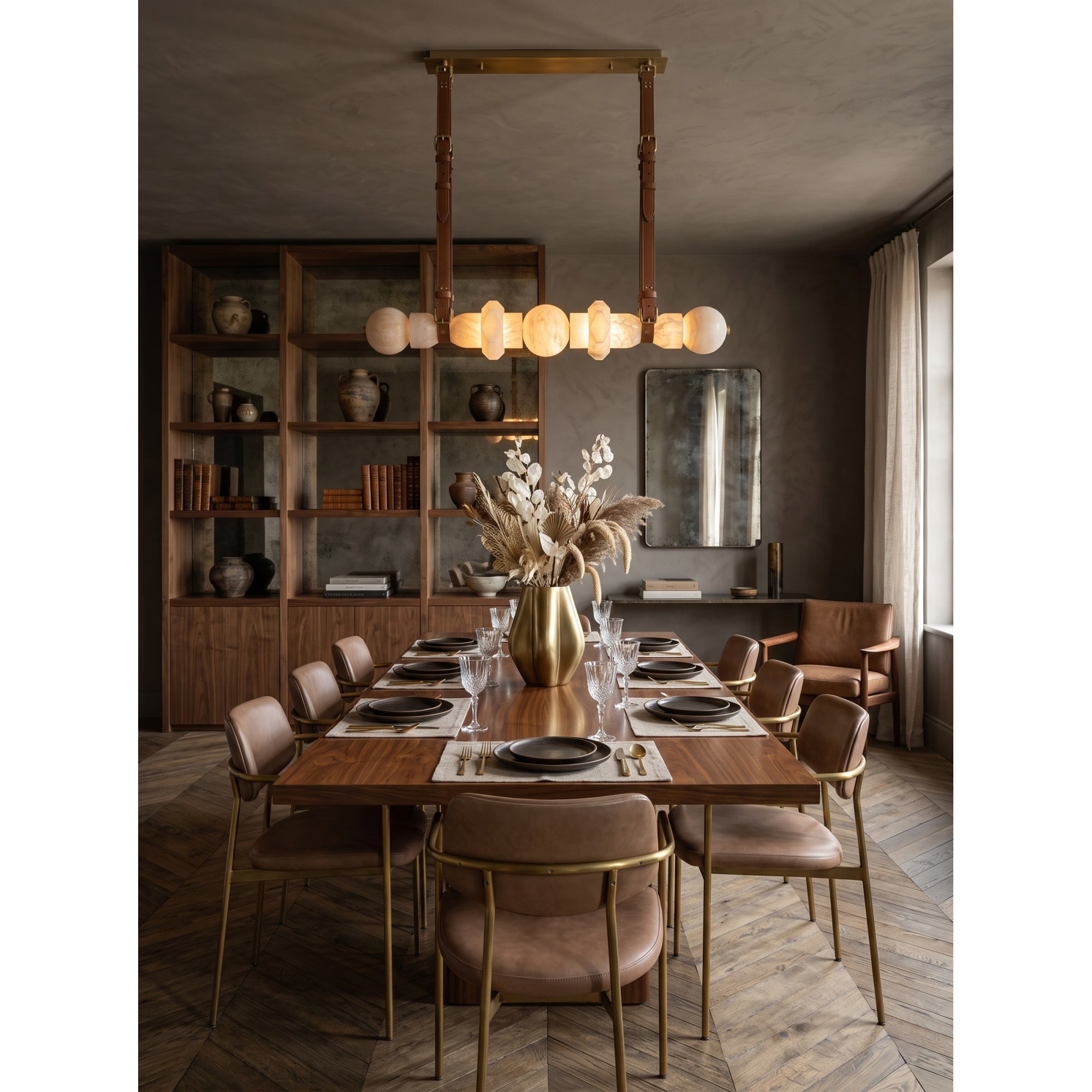 Belmont Leather Alabaster Linear Chandelier