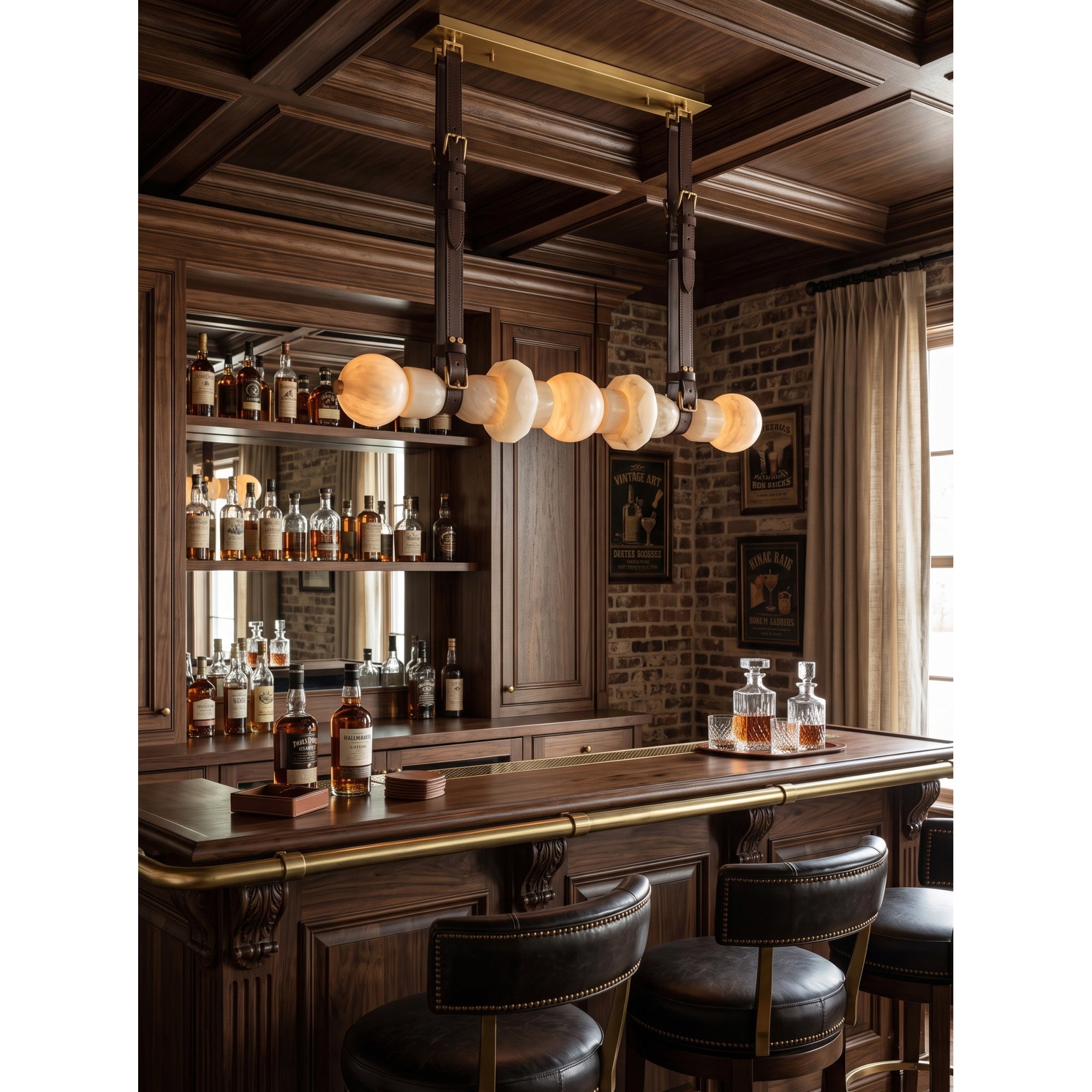 Belmont Leather Alabaster Linear Chandelier