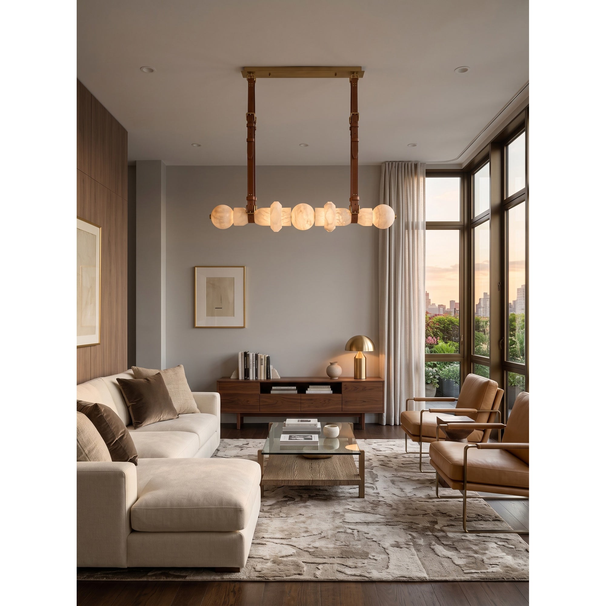 Belmont Leather Alabaster Linear Chandelier