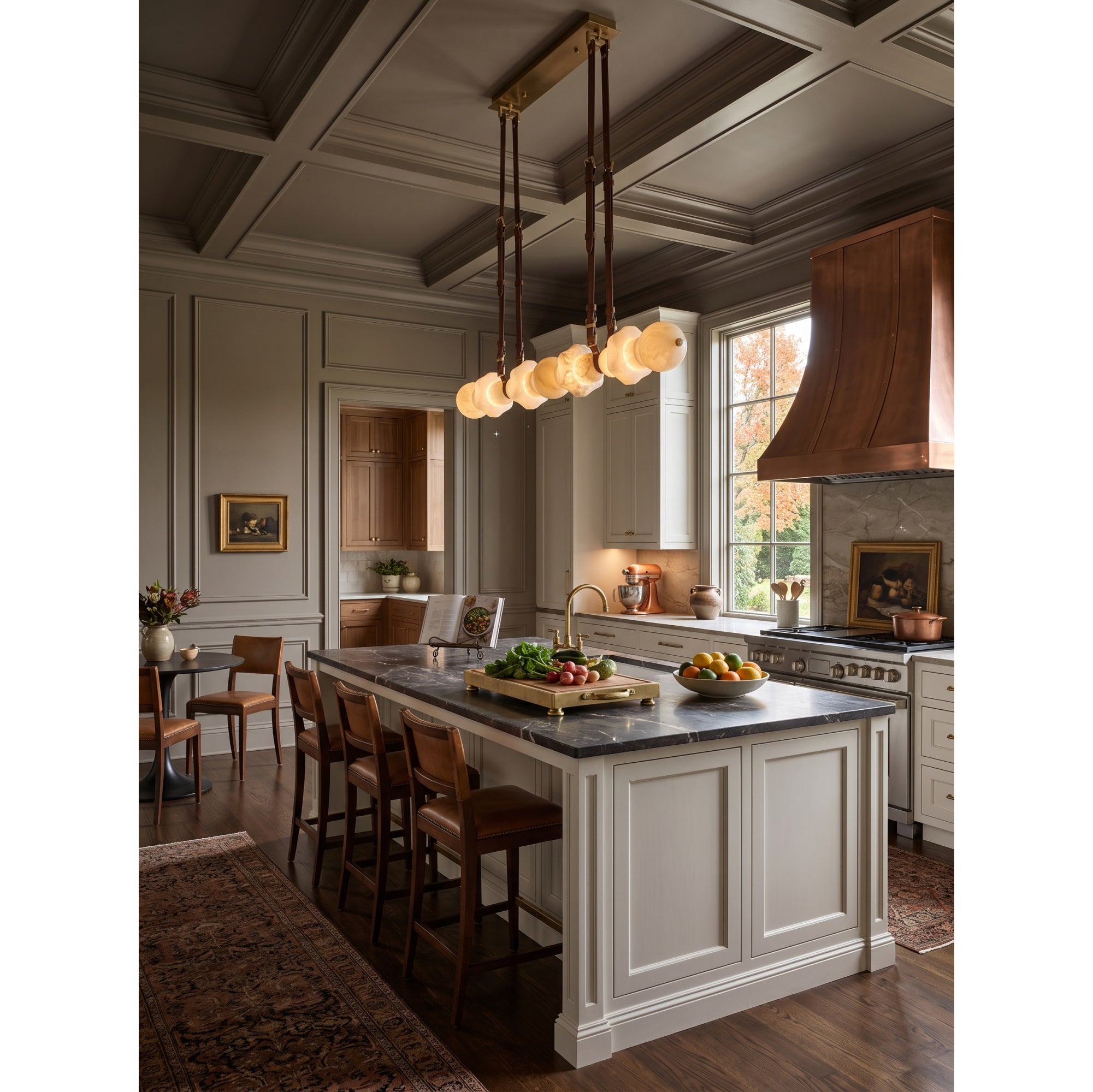 Belmont Leather Alabaster Linear Chandelier