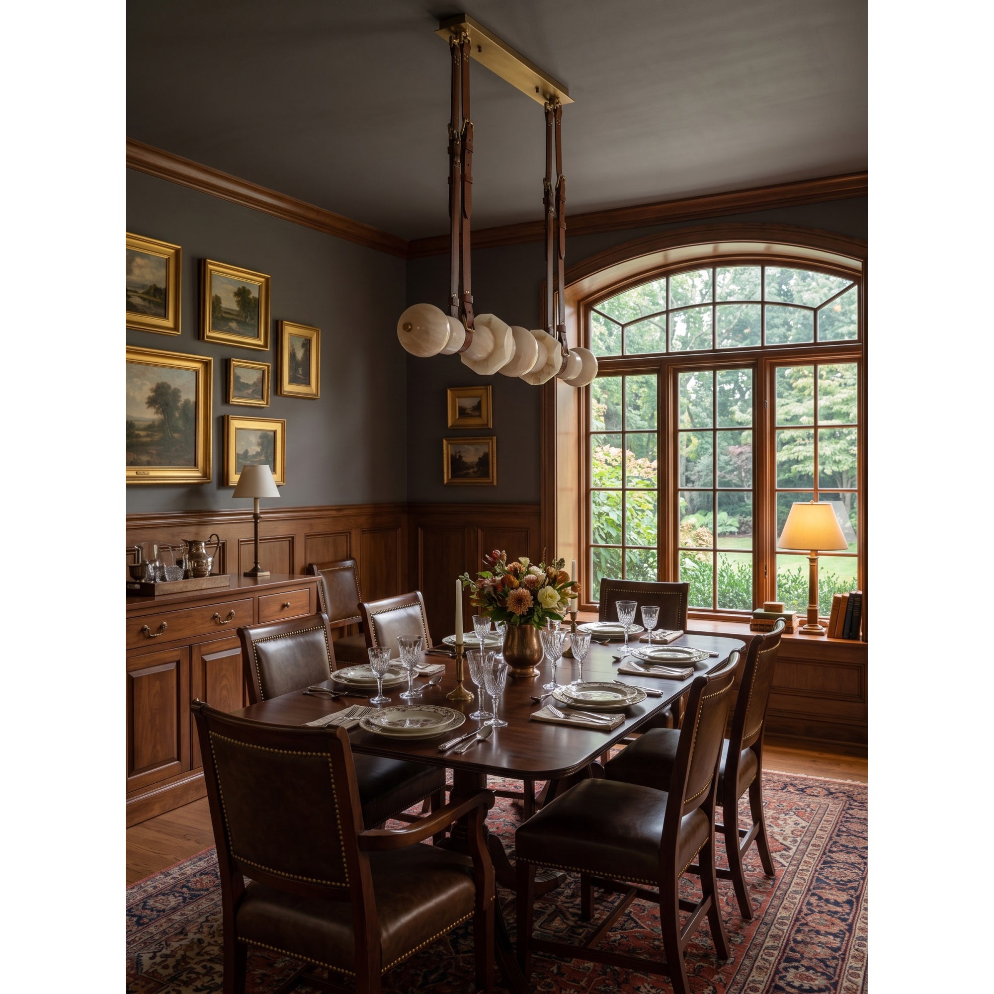 Belmont Leather Alabaster Linear Chandelier