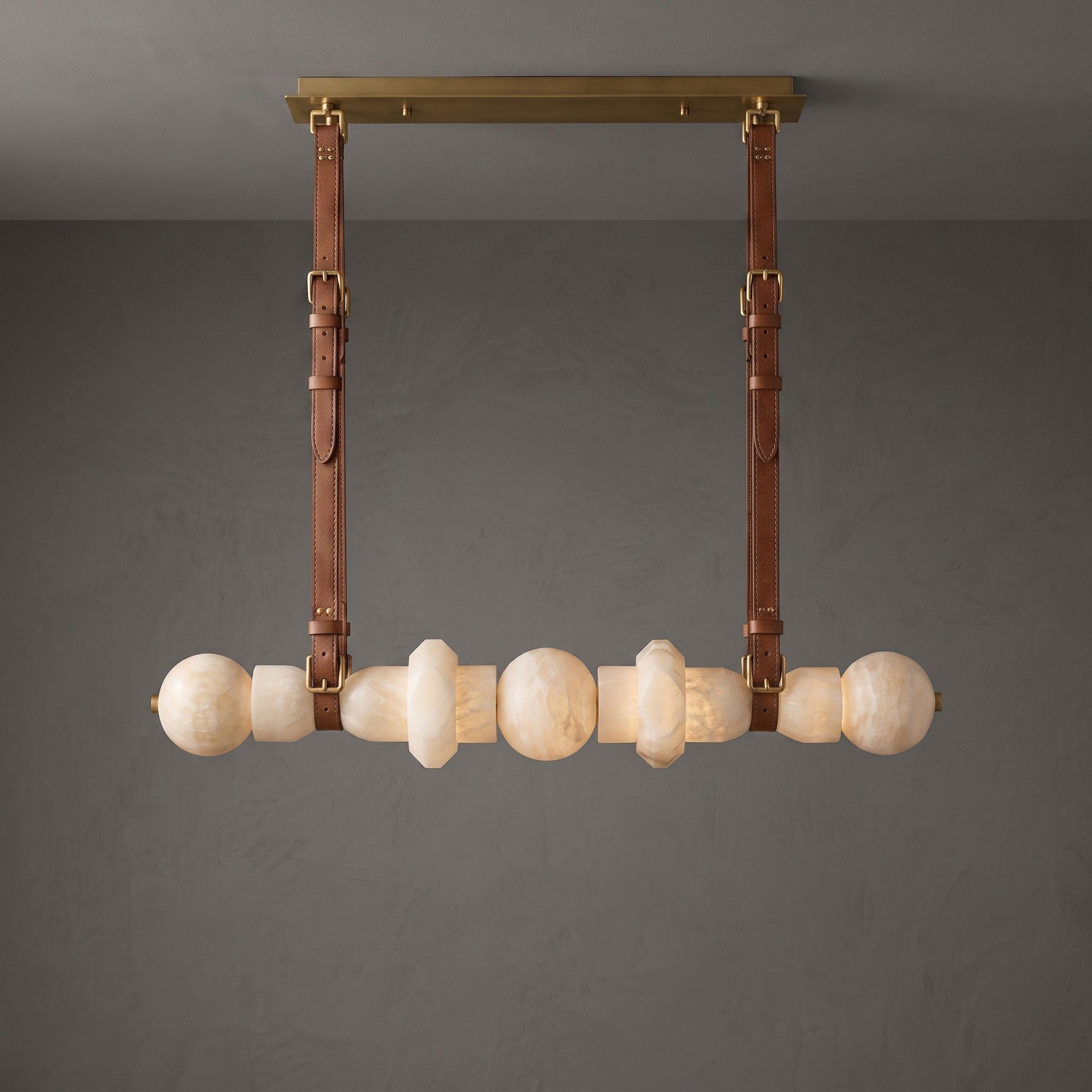 Belmont Leather Alabaster Linear Chandelier