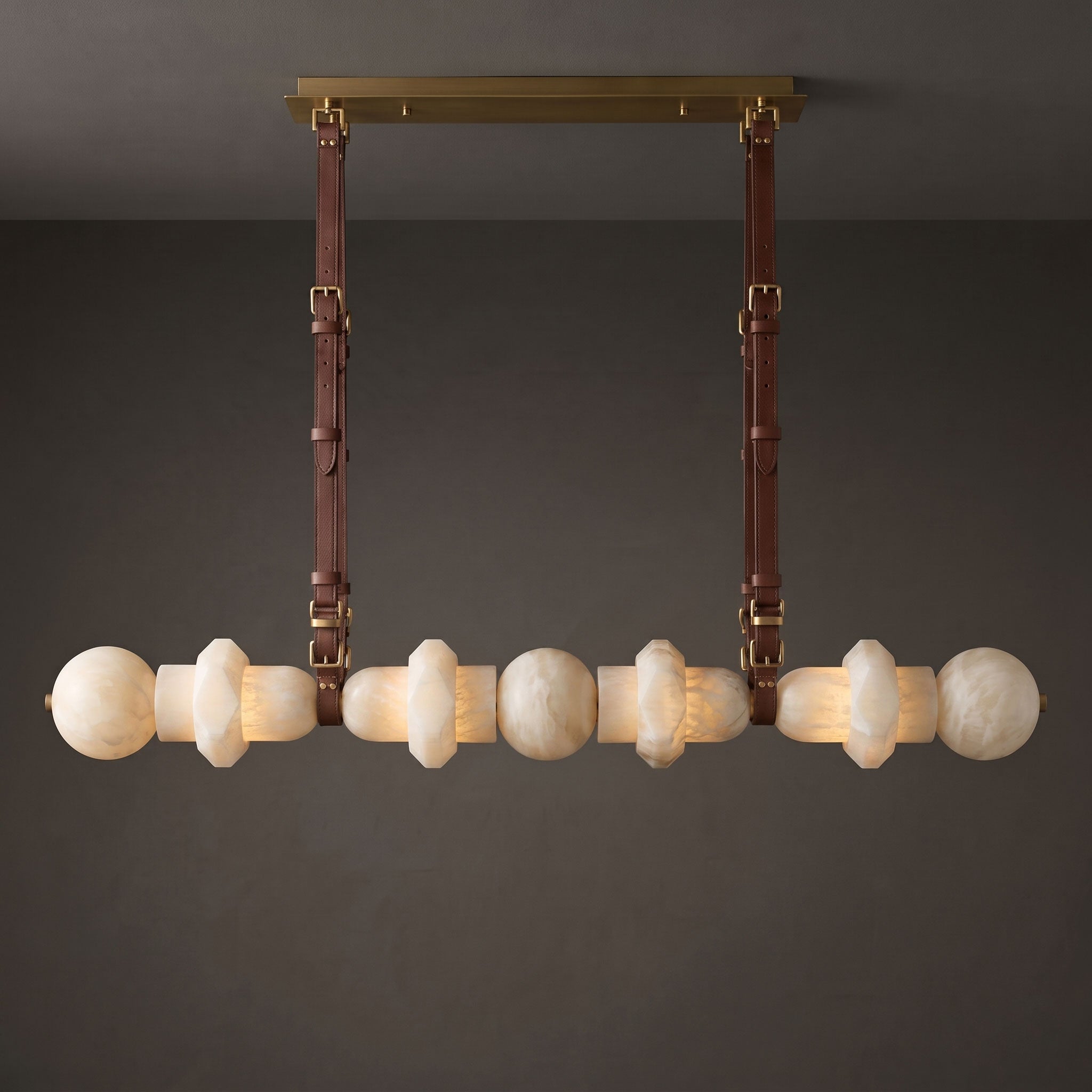 Belmont Leather Alabaster Linear Chandelier