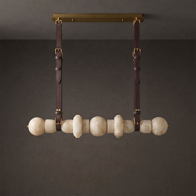 Belmont Leather Alabaster Linear Chandelier