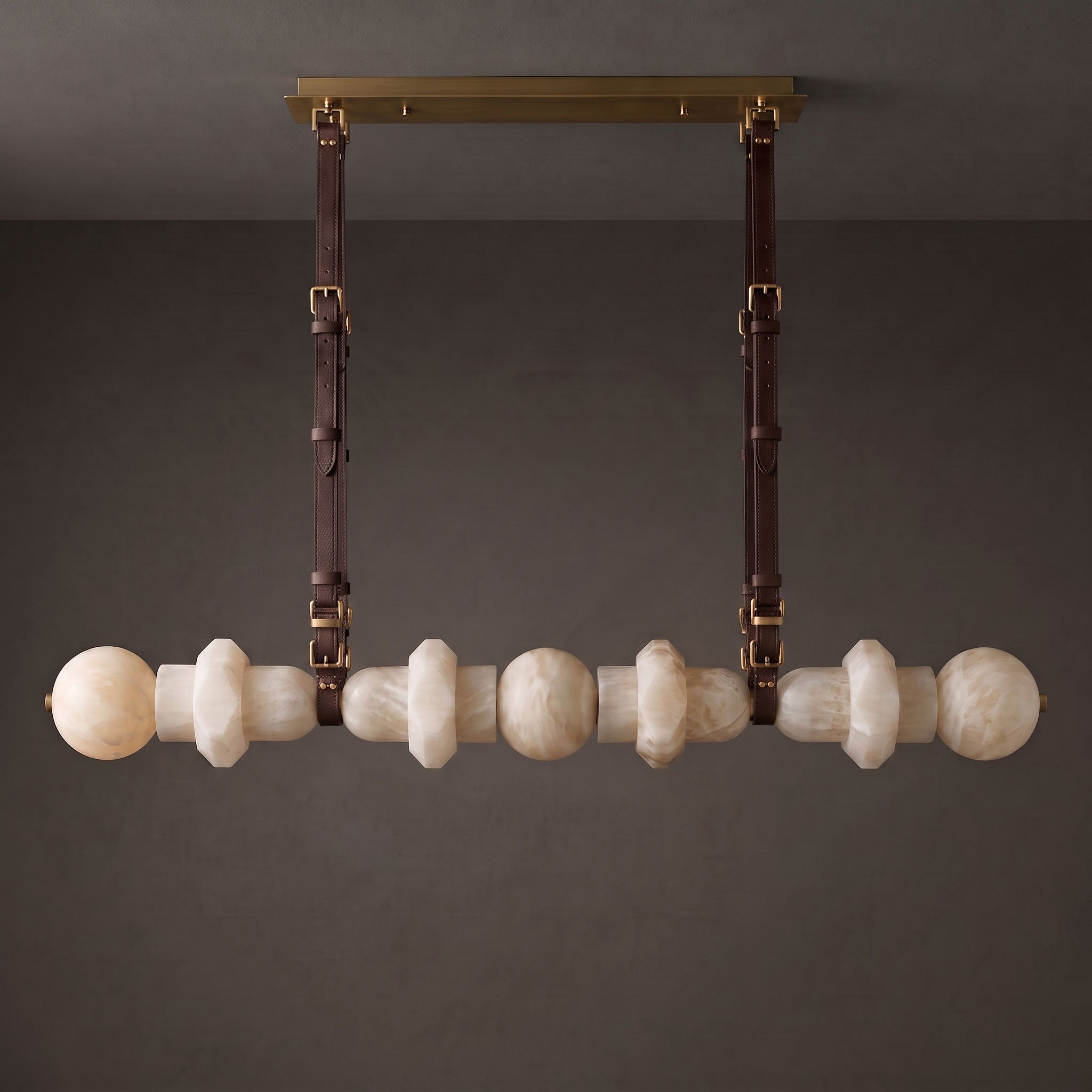 Belmont Leather Alabaster Linear Chandelier