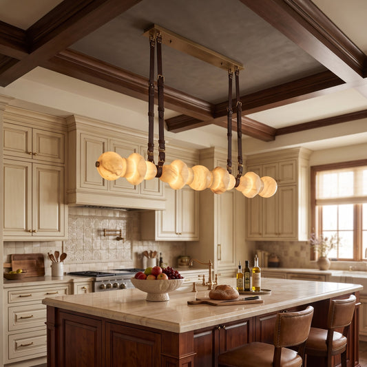 Belmont Leather Alabaster Linear Chandelier