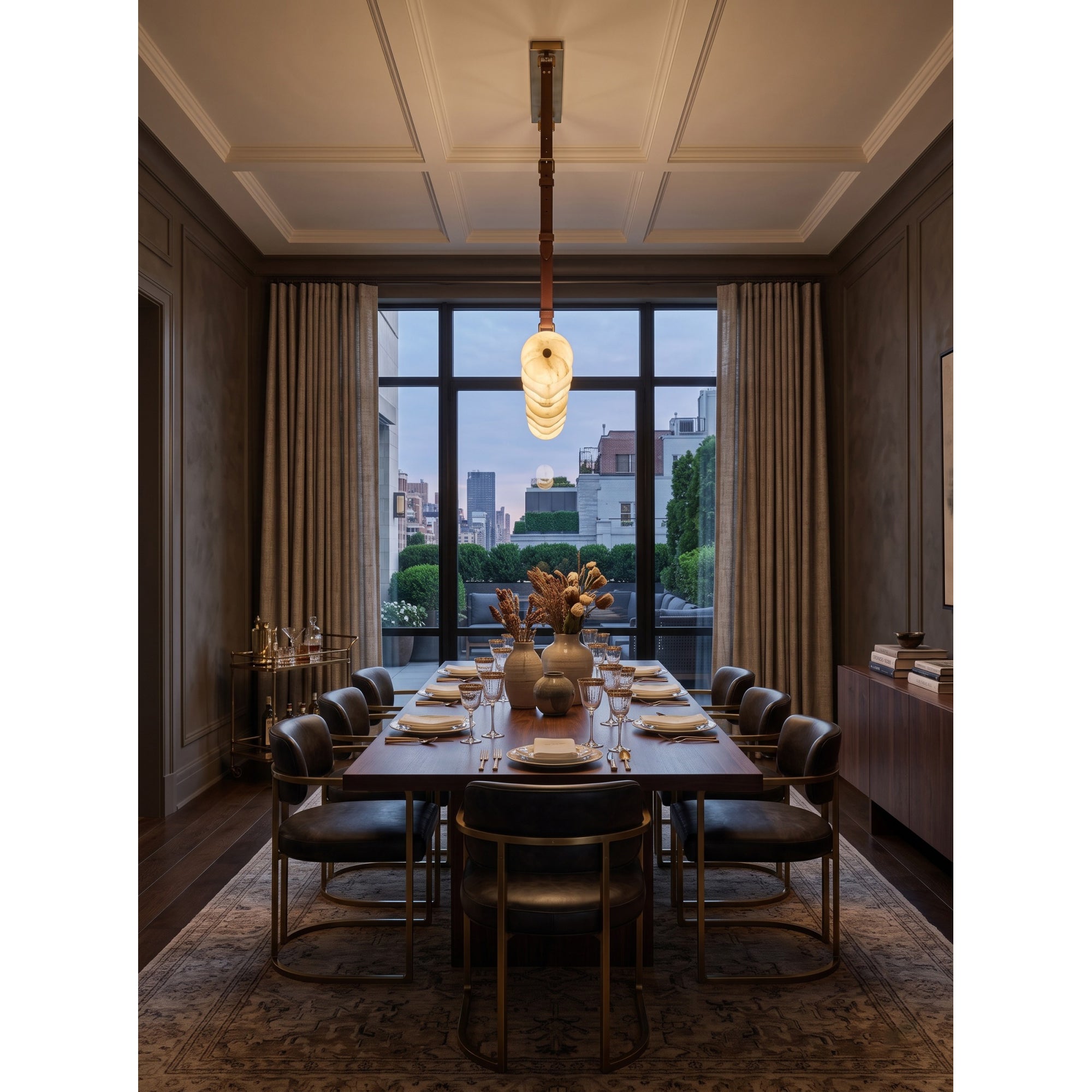 Belmont Leather Alabaster Linear Chandelier