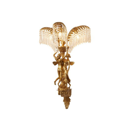 Brass Palm Leaf Crystal Wall Sconce