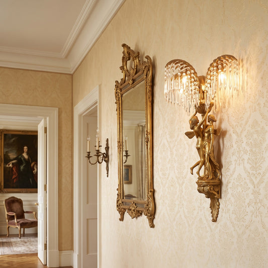 Brass Palm Leaf Crystal Wall Sconce