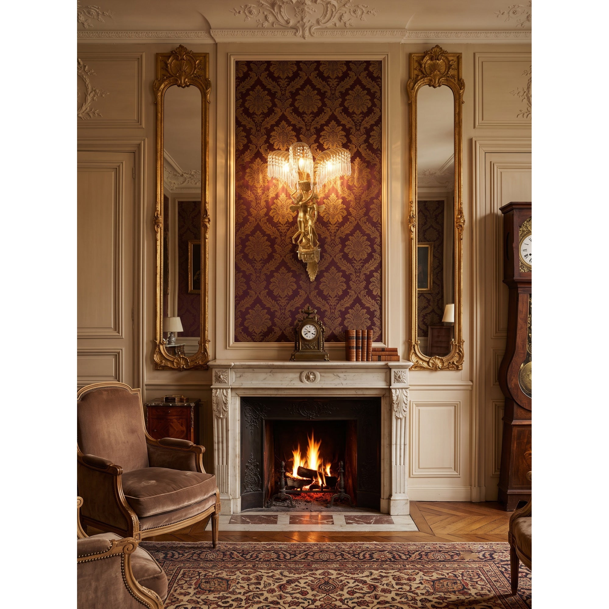 Brass Palm Leaf Crystal Wall Sconce