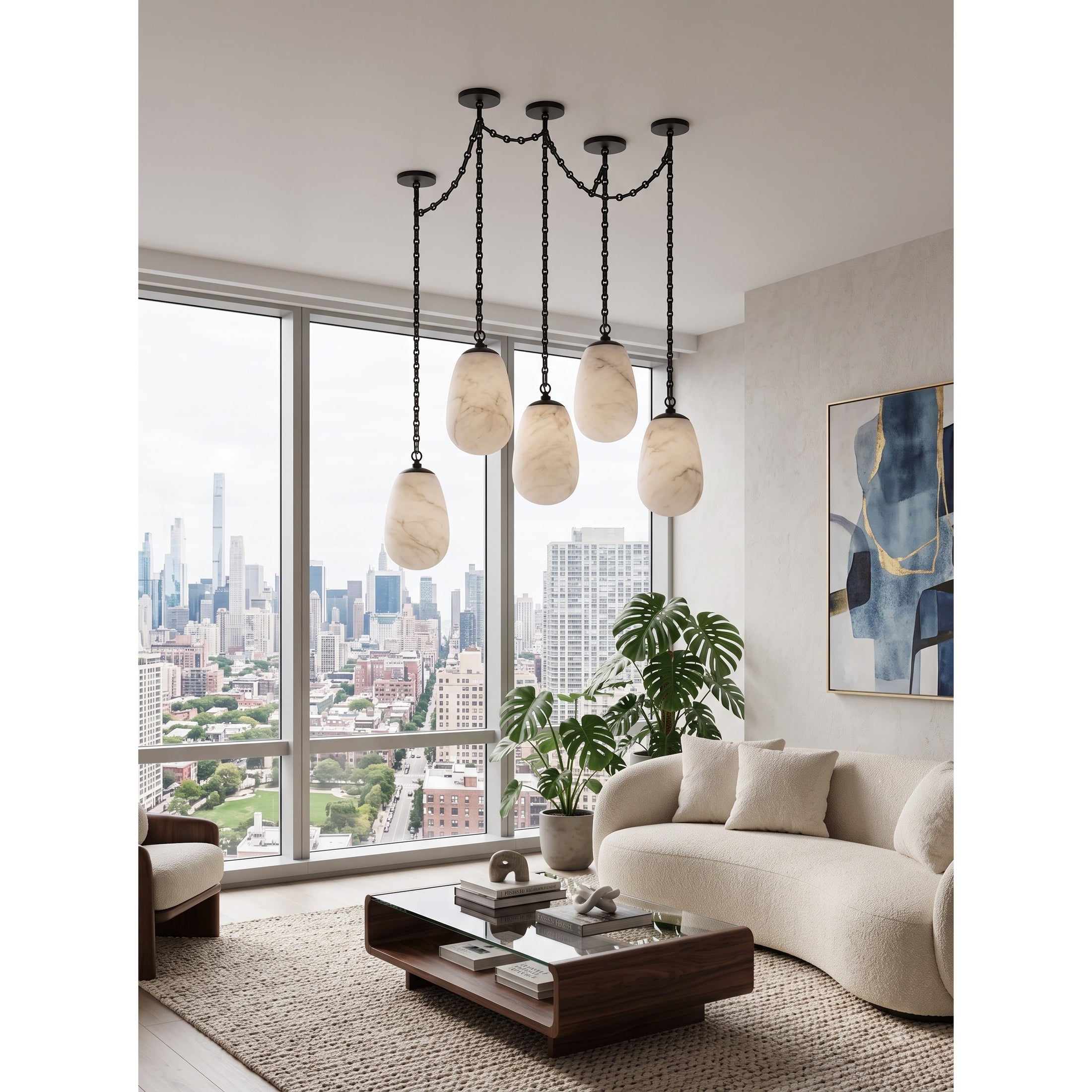 Bruckner Chain Alabaster Chandelier