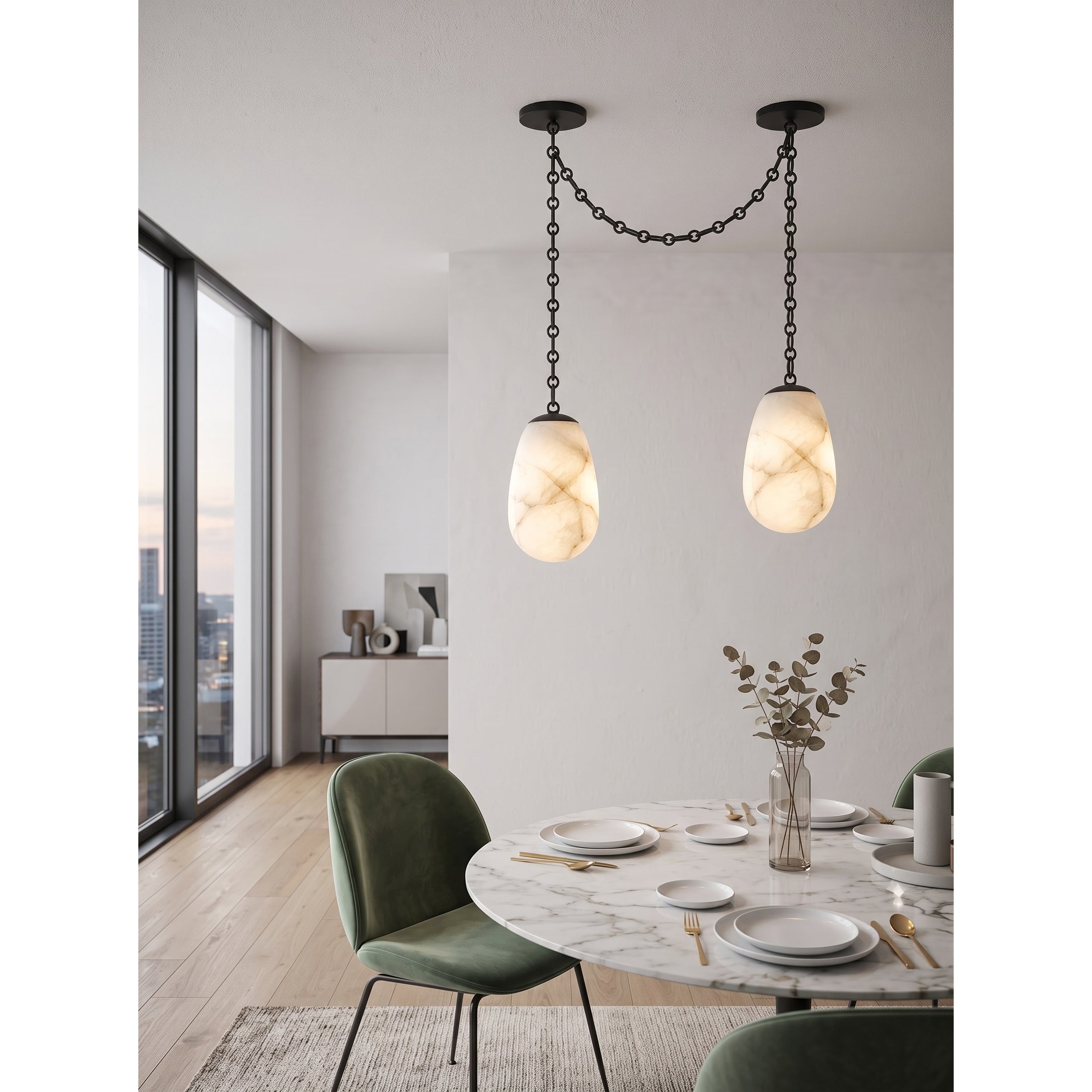 Bruckner Chain Alabaster Chandelier