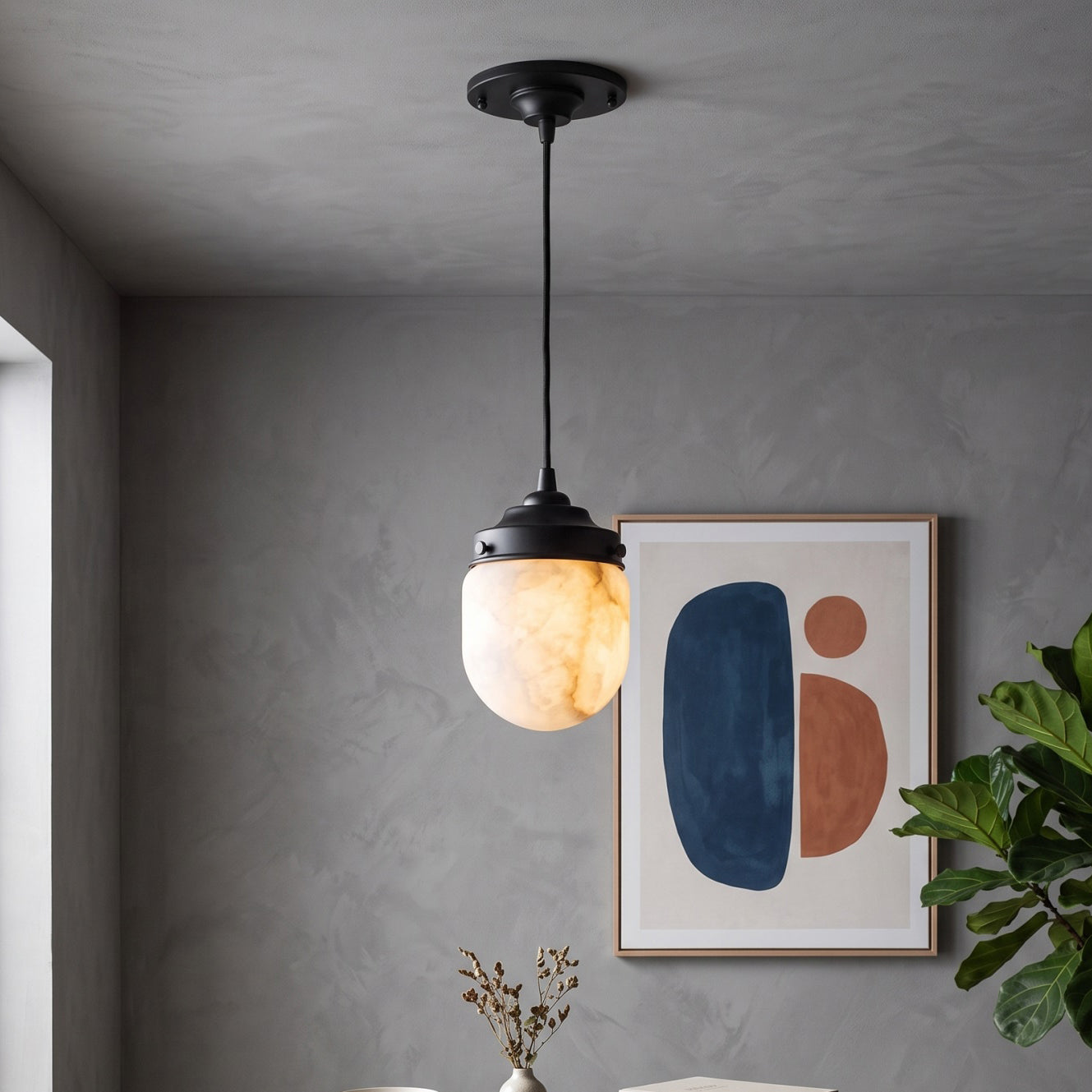 Bullet-shaped Alabaster Pendant Lamp