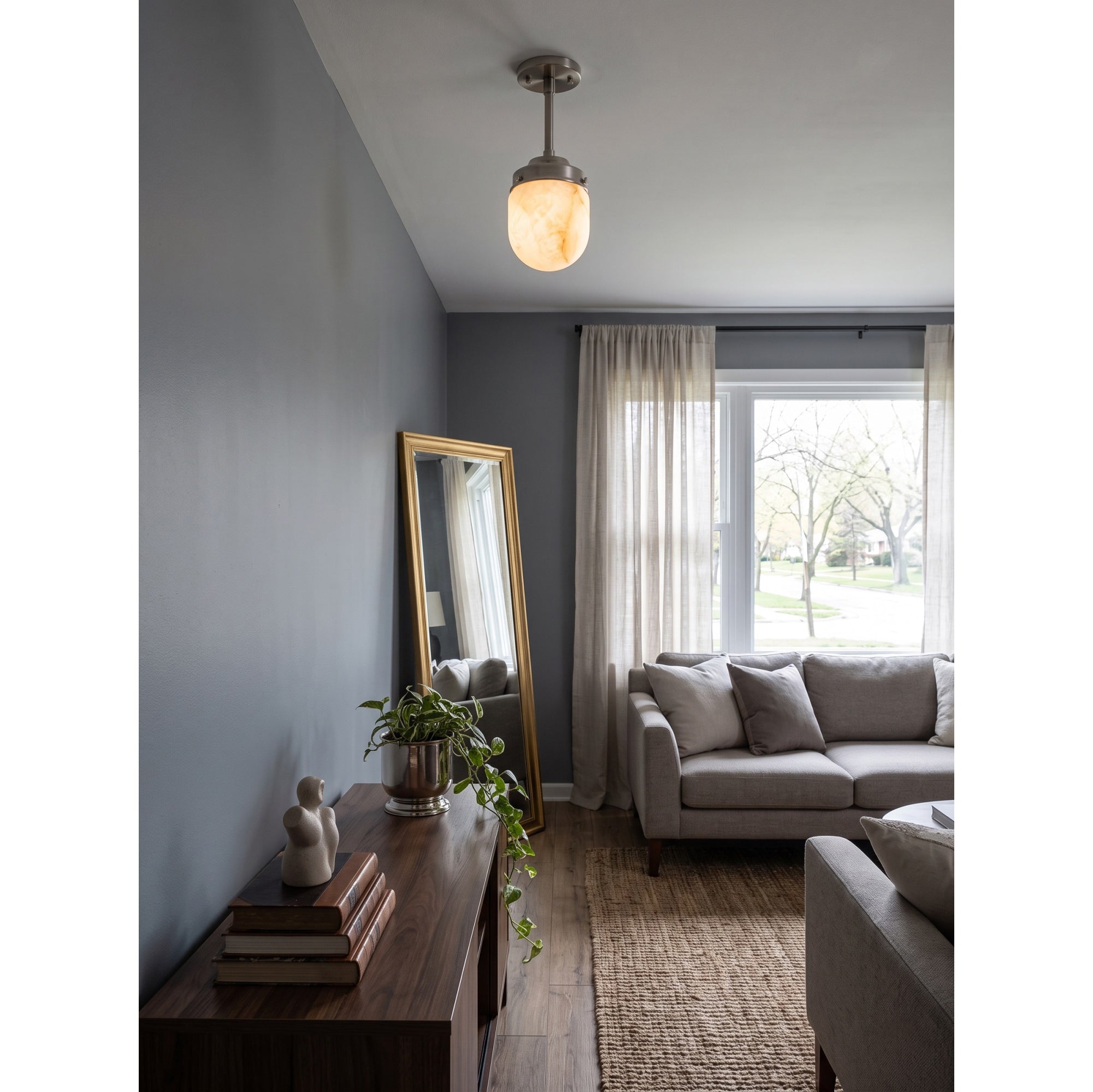 Bullet-shaped Alabaster Semi-Flush Mount Ceiling Light