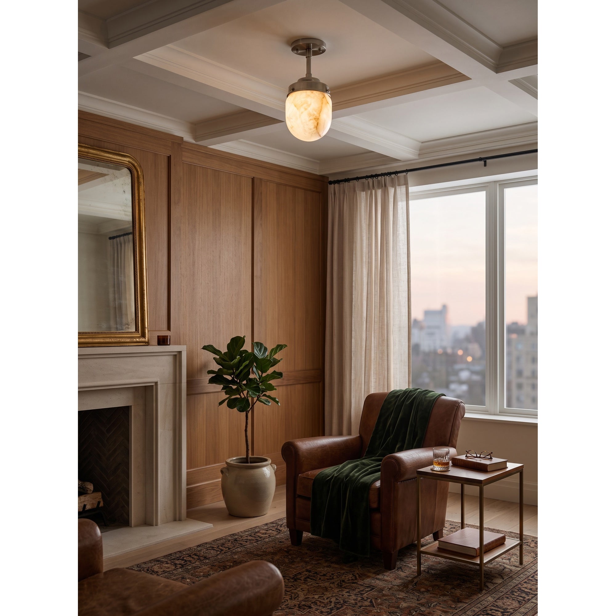 Bullet-shaped Alabaster Semi-Flush Mount Ceiling Light
