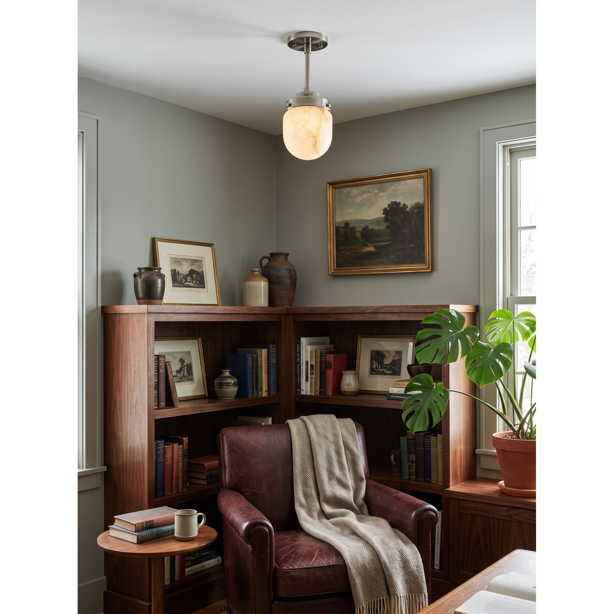 Bullet-shaped Alabaster Semi-Flush Mount Ceiling Light