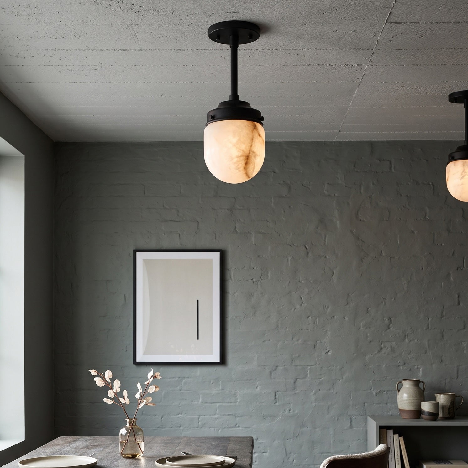 Bullet-shaped Alabaster Semi-Flush Mount Ceiling Light