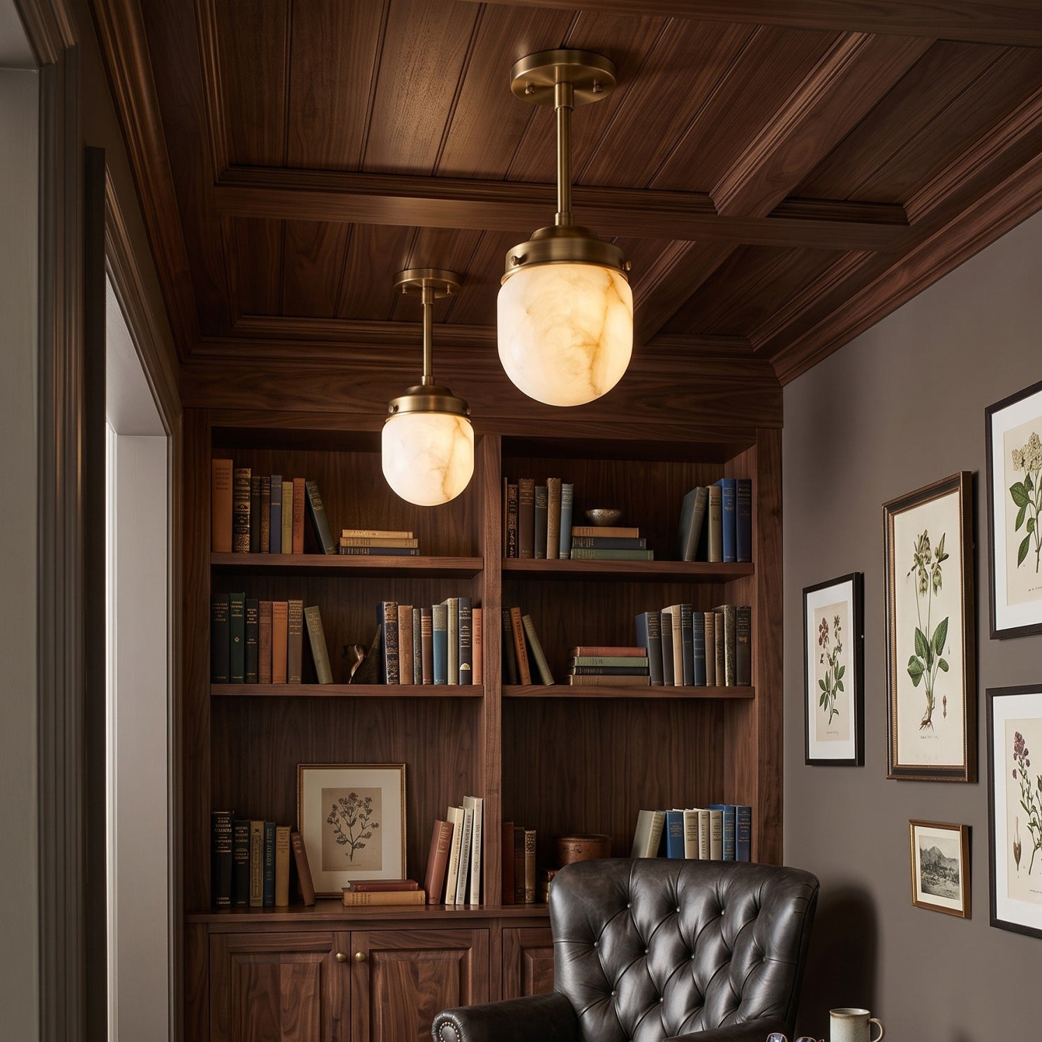 Bullet-shaped Alabaster Semi-Flush Mount Ceiling Light