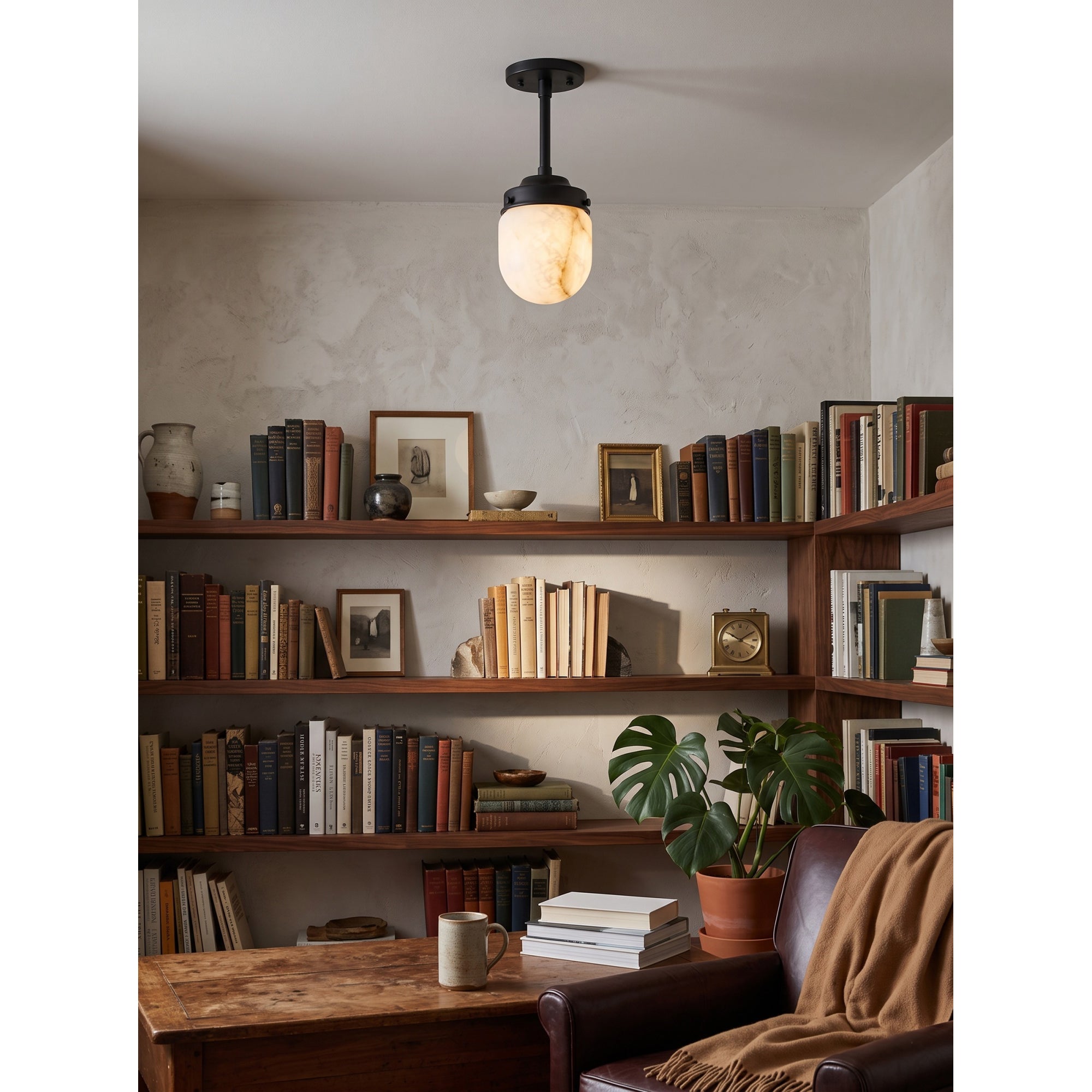 Bullet-shaped Alabaster Semi-Flush Mount Ceiling Light