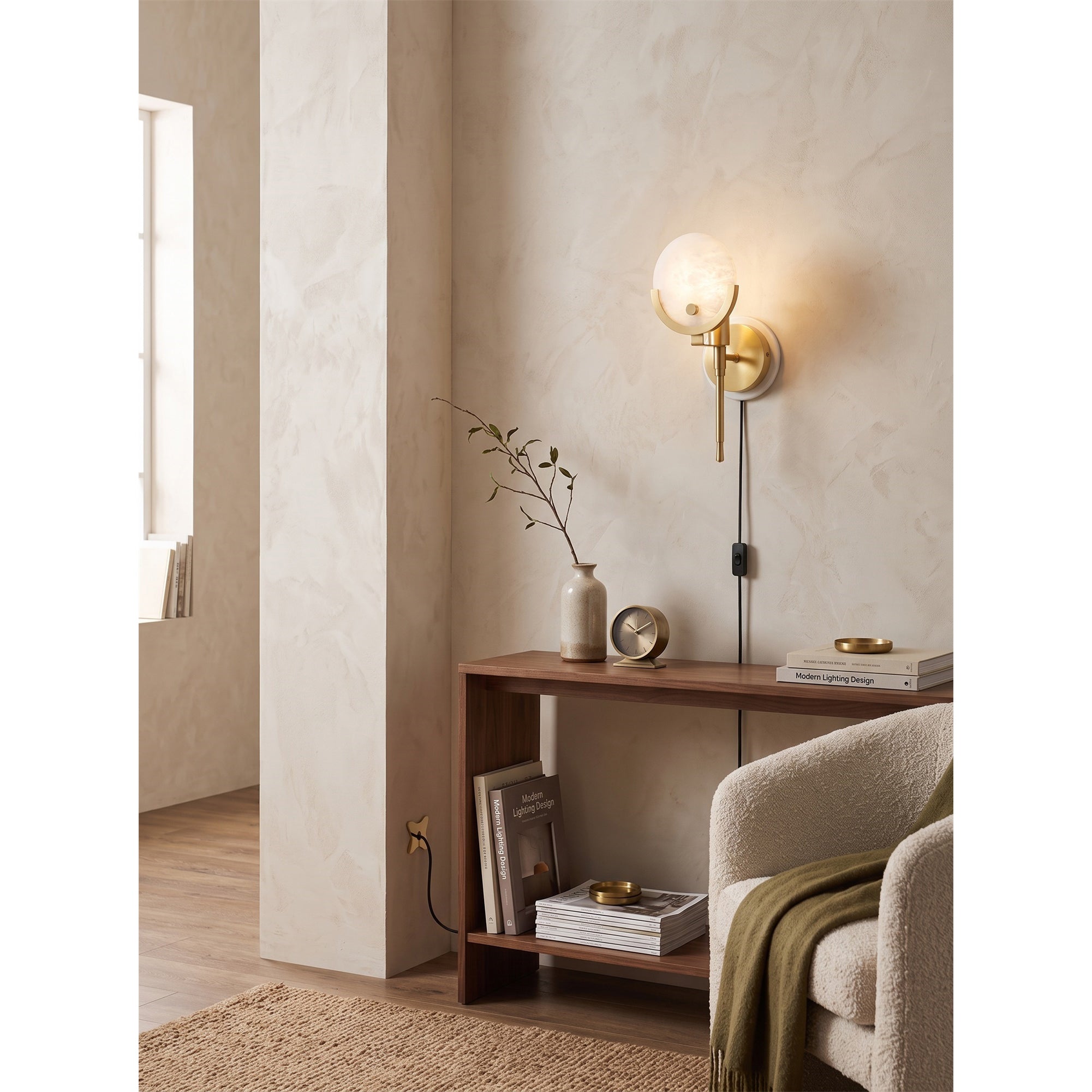 Crescent Cradle Alabaster Plug-in Wall Sconce