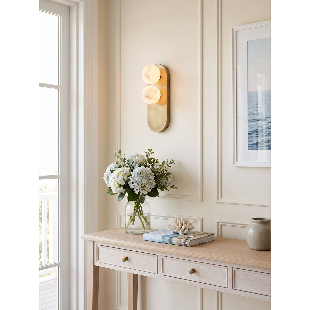 Eccolo Brass Alabaster Wall Sconce