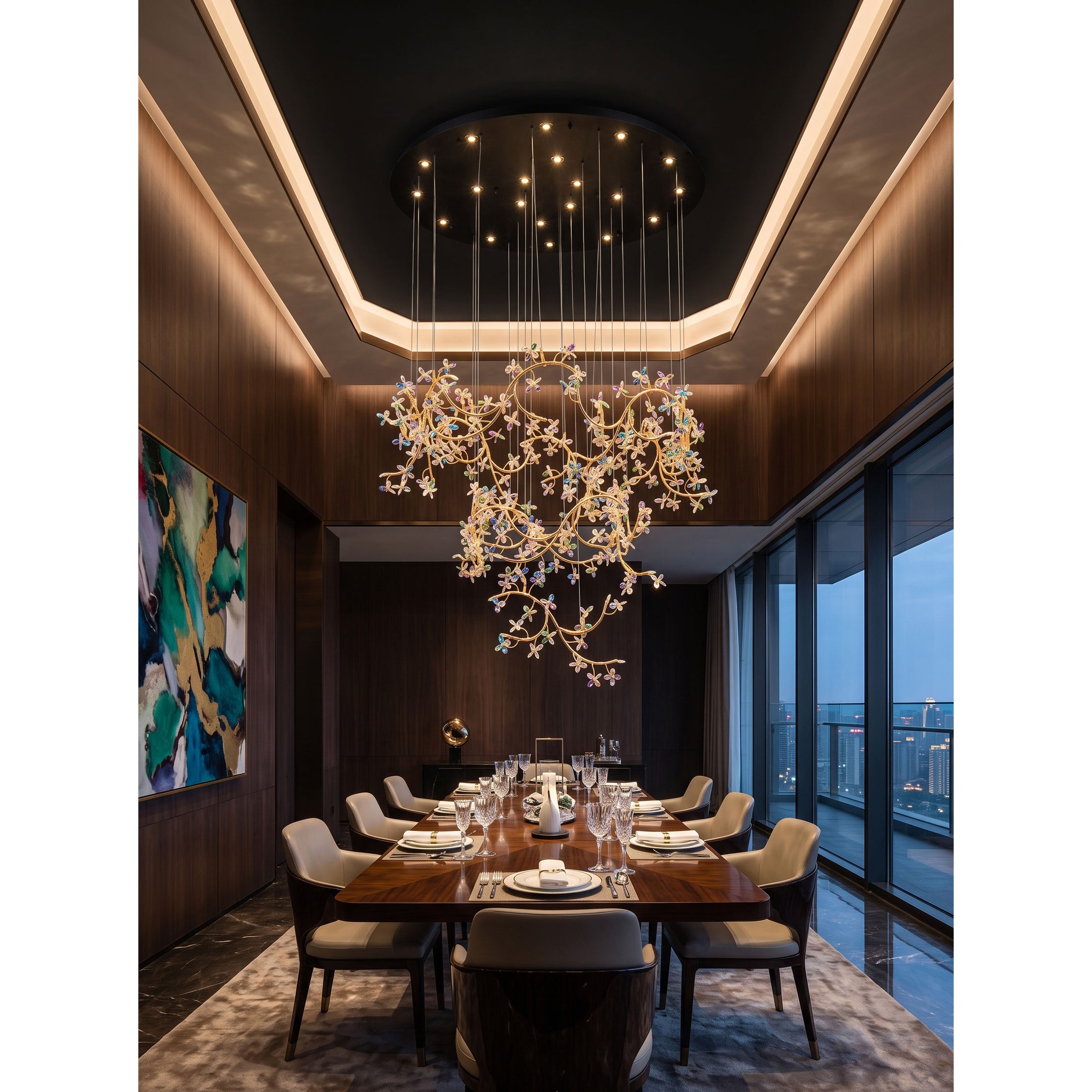 Floating Branches Crystal Flower Chandelier