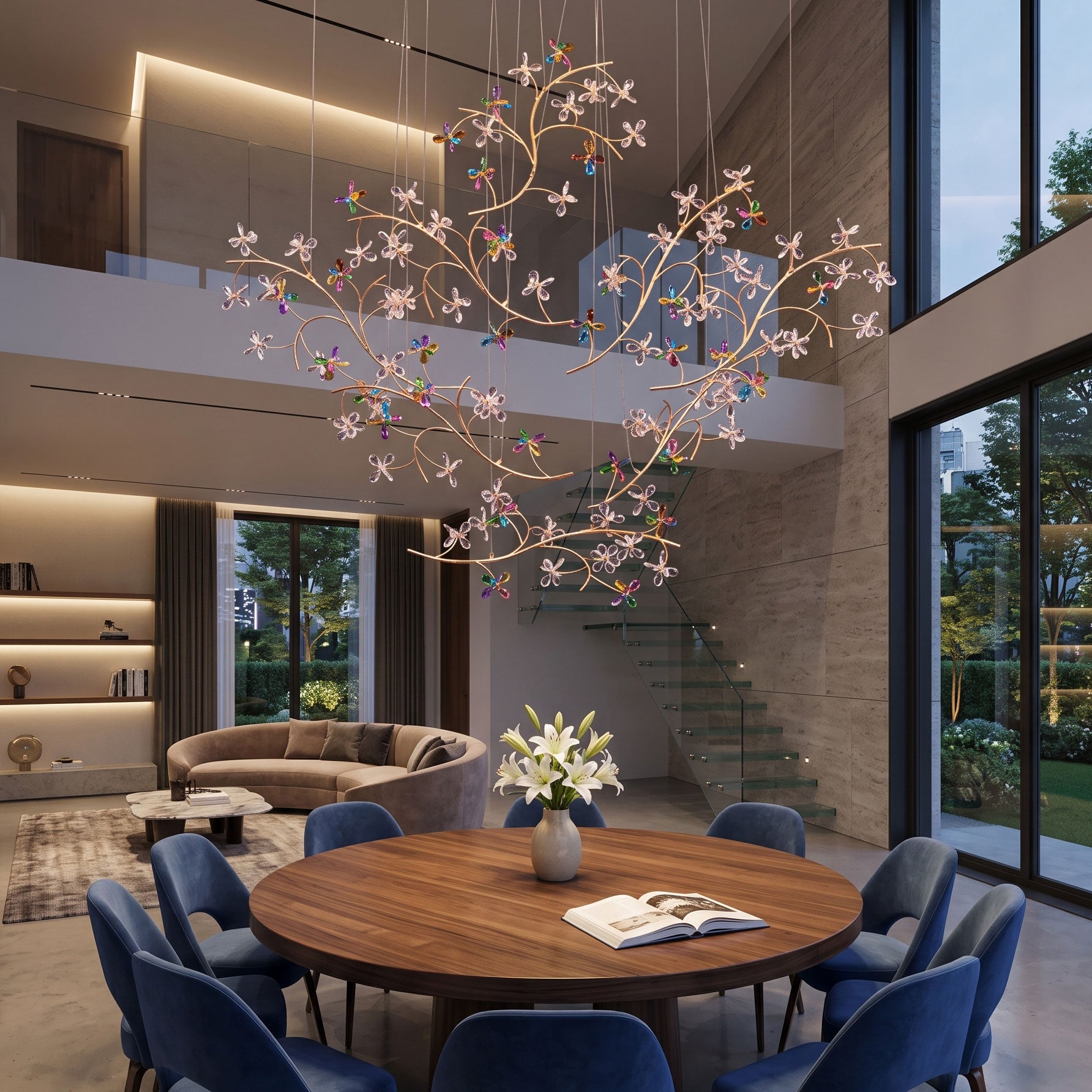 Floating Branches Crystal Flower Chandelier