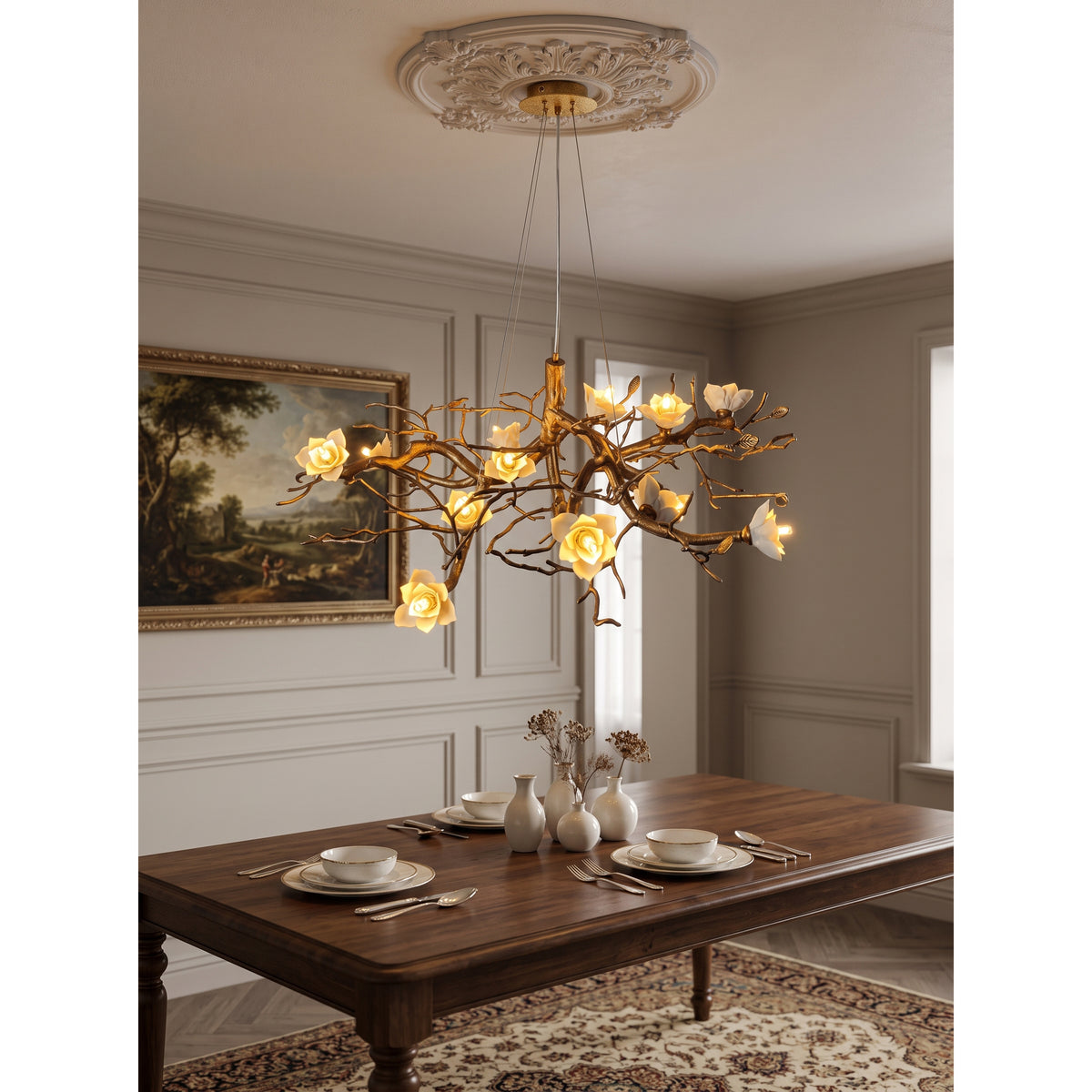 Flower Bloom Branch Brass Chandelier – detail 8