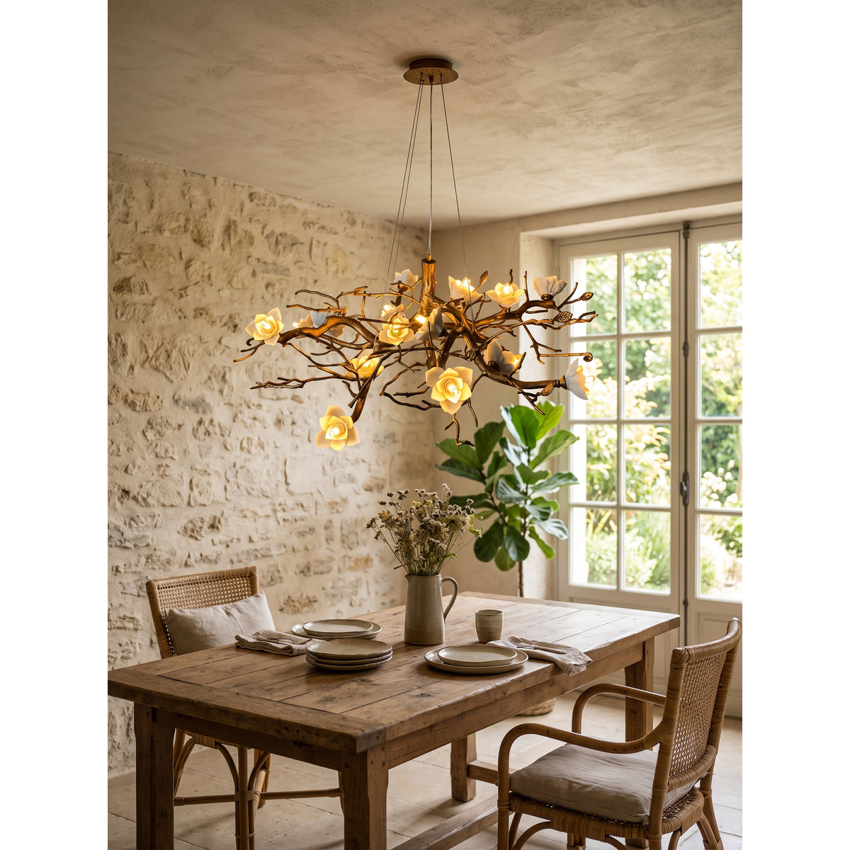 Flower Bloom Branch Brass Chandelier – detail 9