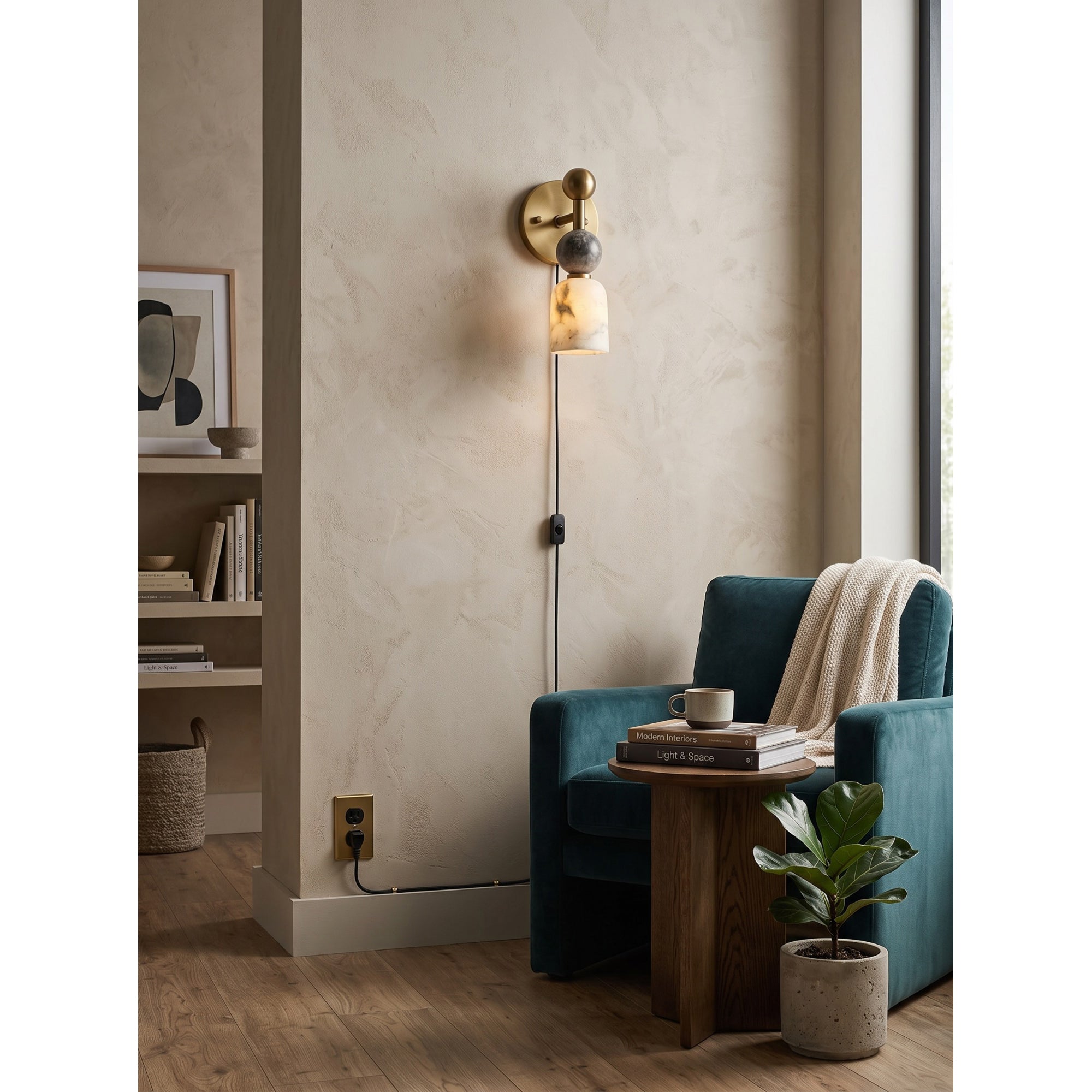 Flume Alabaster Plug-in Wall Sconce