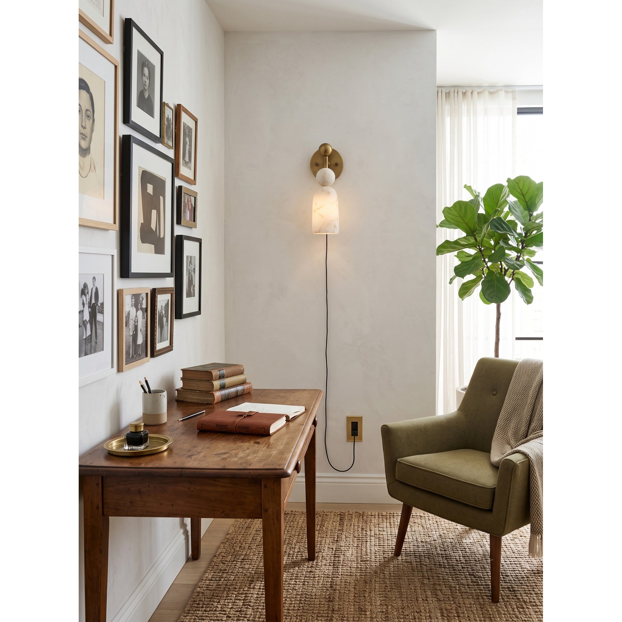 Flume Alabaster Plug-in Wall Sconce