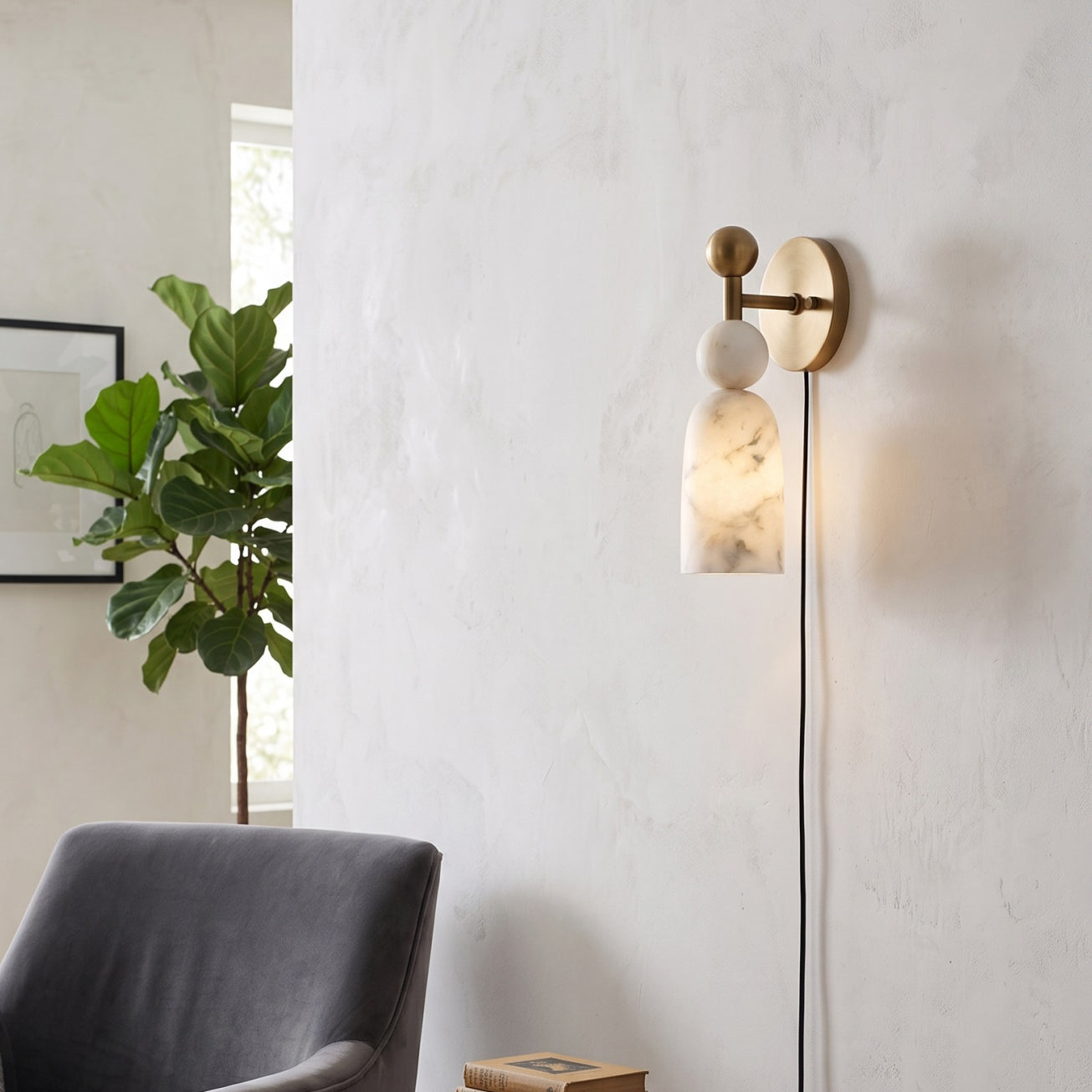 Flume Alabaster Plug-in Wall Sconce