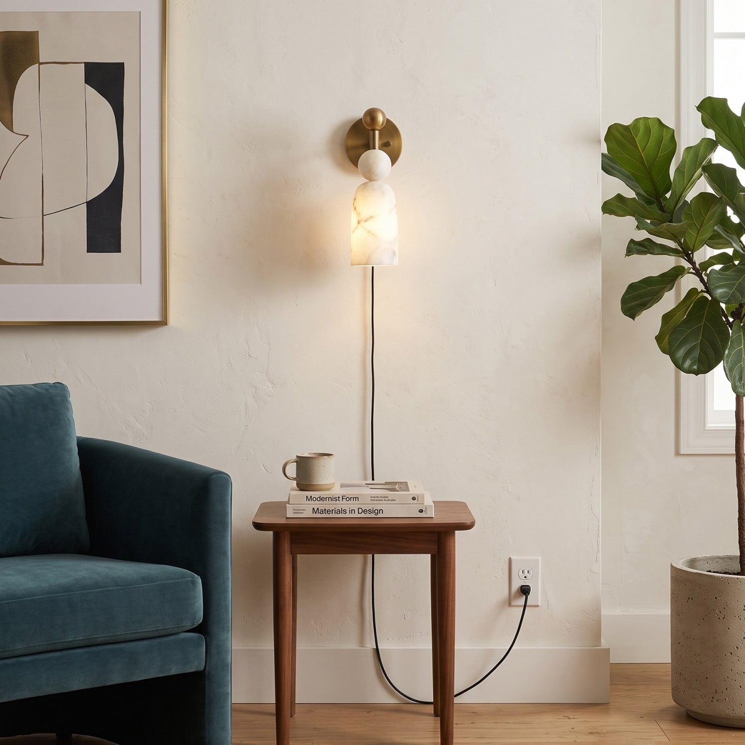 Flume Alabaster Plug-in Wall Sconce