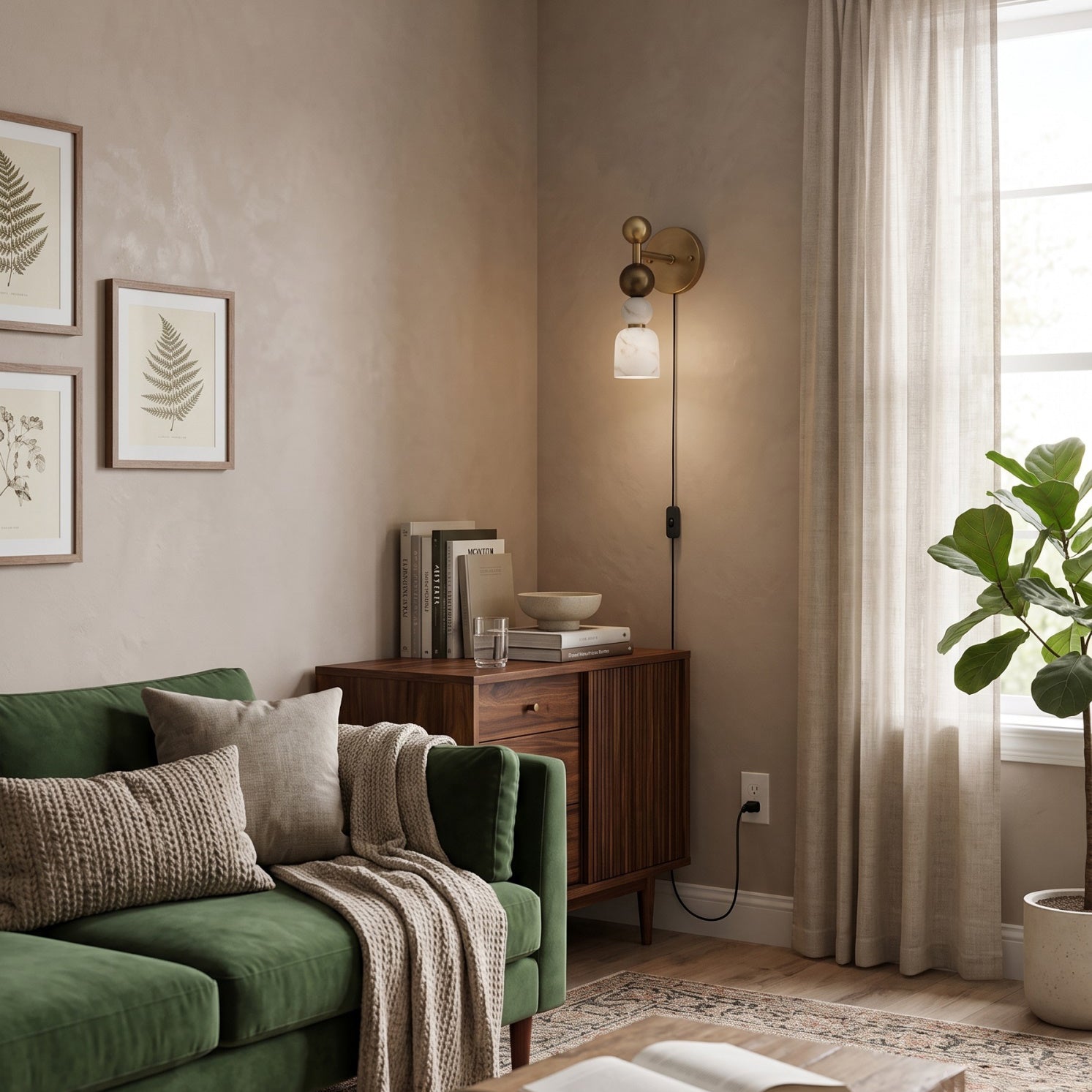 Flume Alabaster Plug-in Wall Sconce