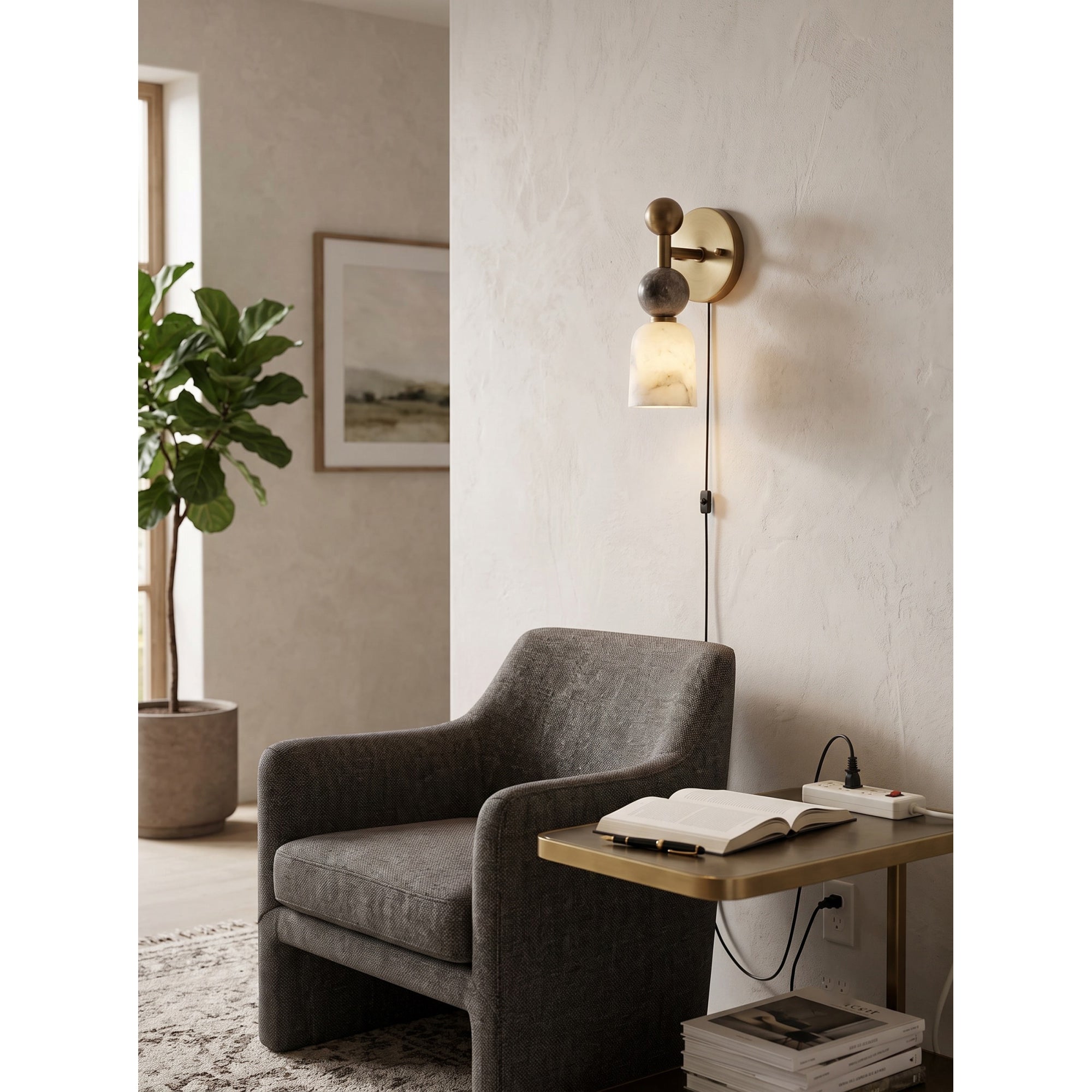 Flume Alabaster Plug-in Wall Sconce