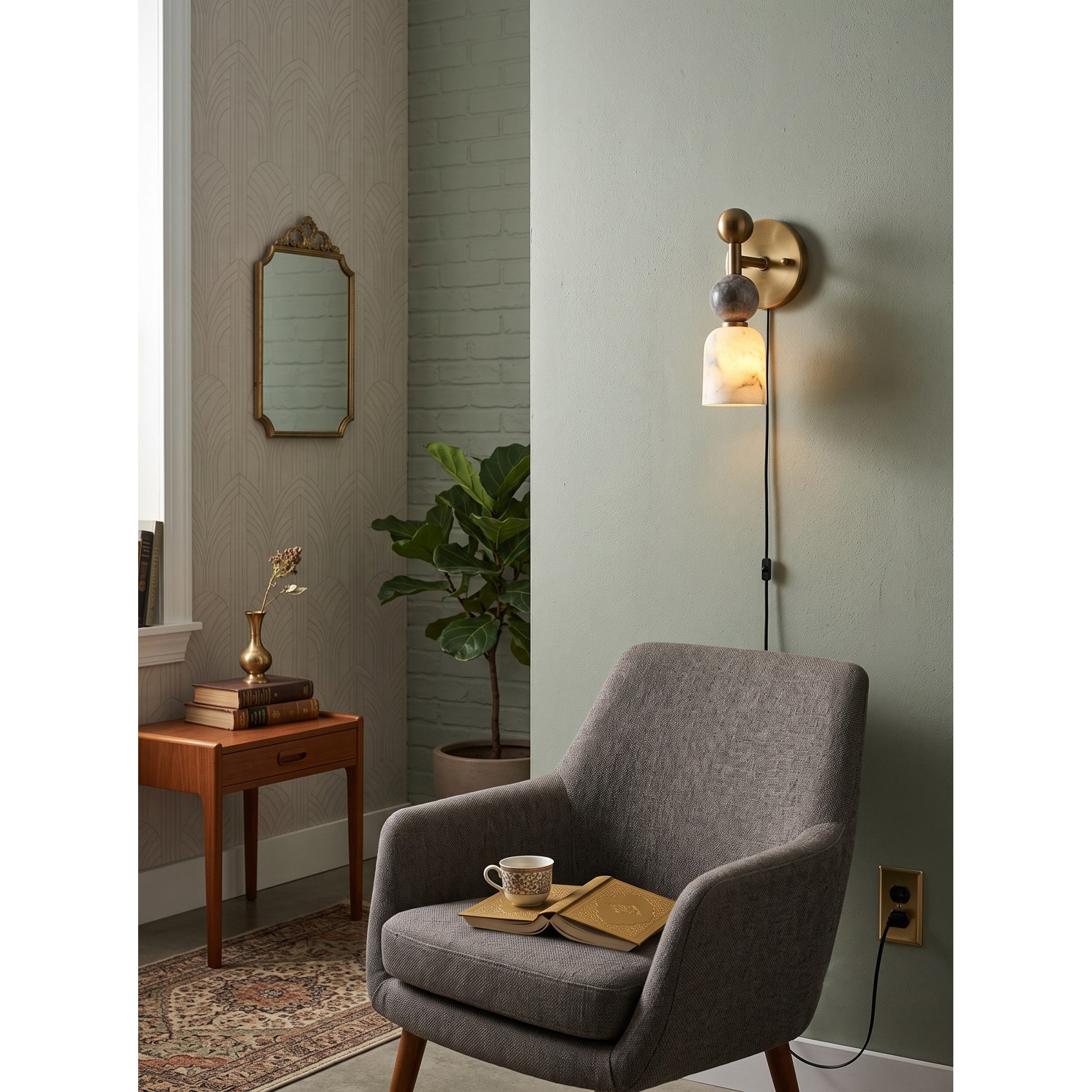 Flume Alabaster Plug-in Wall Sconce