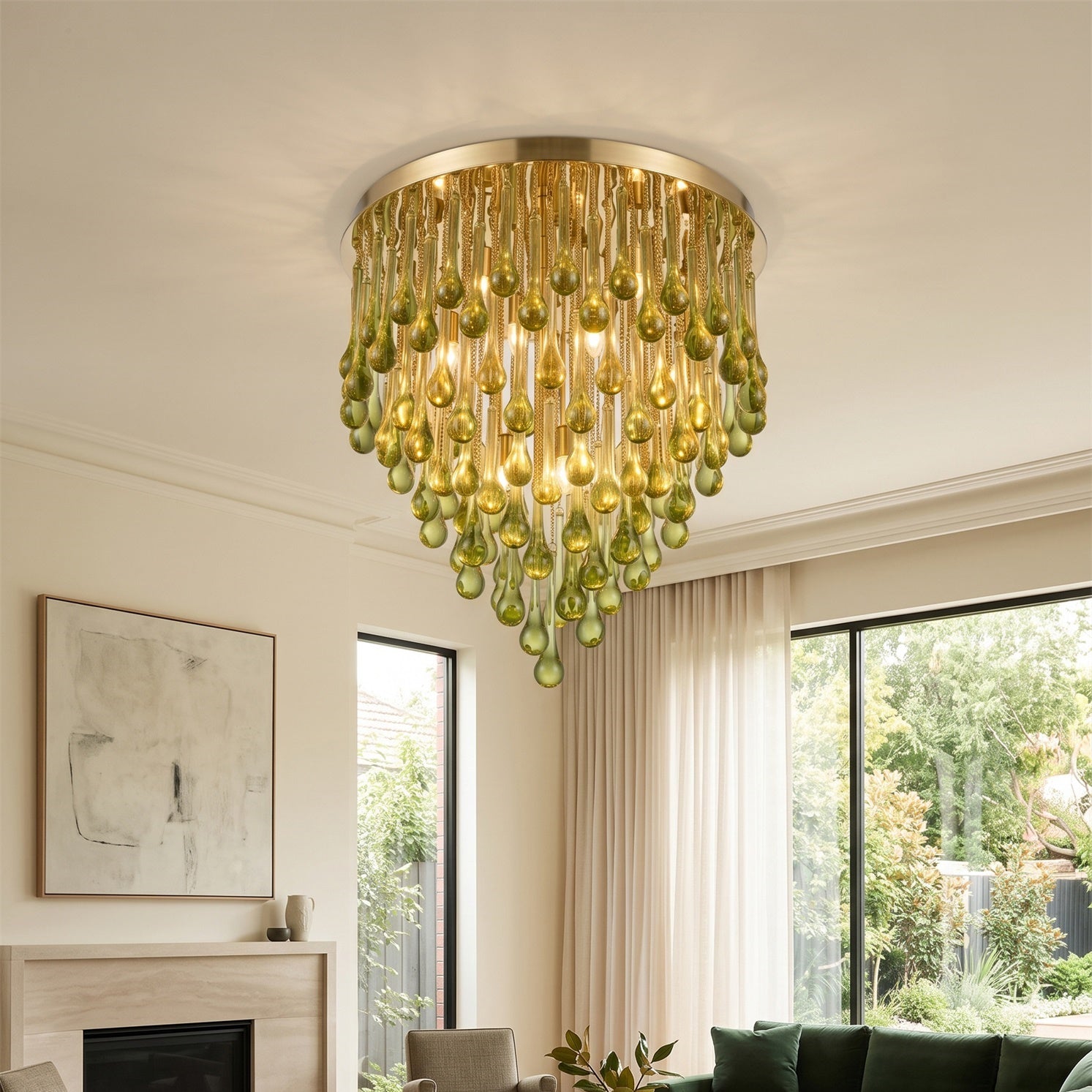 Flush Mounted Glass Rainrop Flush Mount Ceiling Light