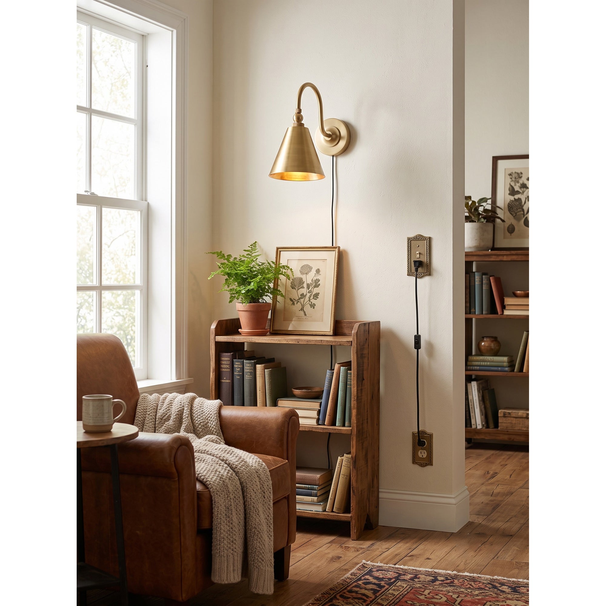 Forna Brass Plug-in Wall Sconce