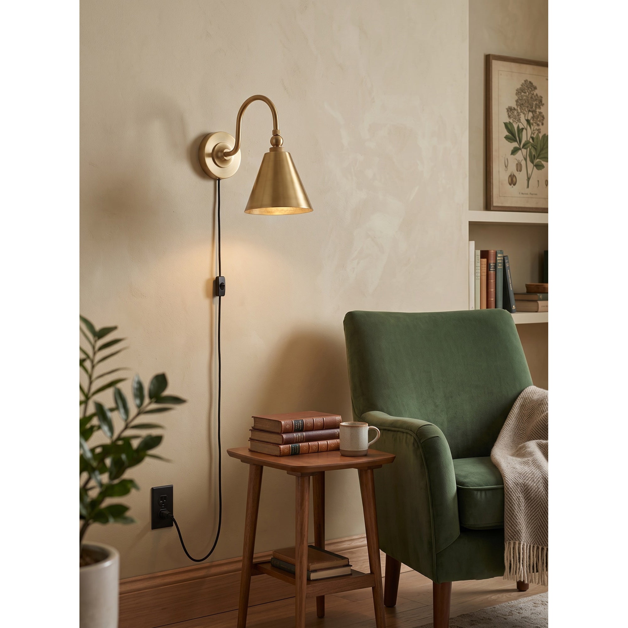 Forna Brass Plug-in Wall Sconce