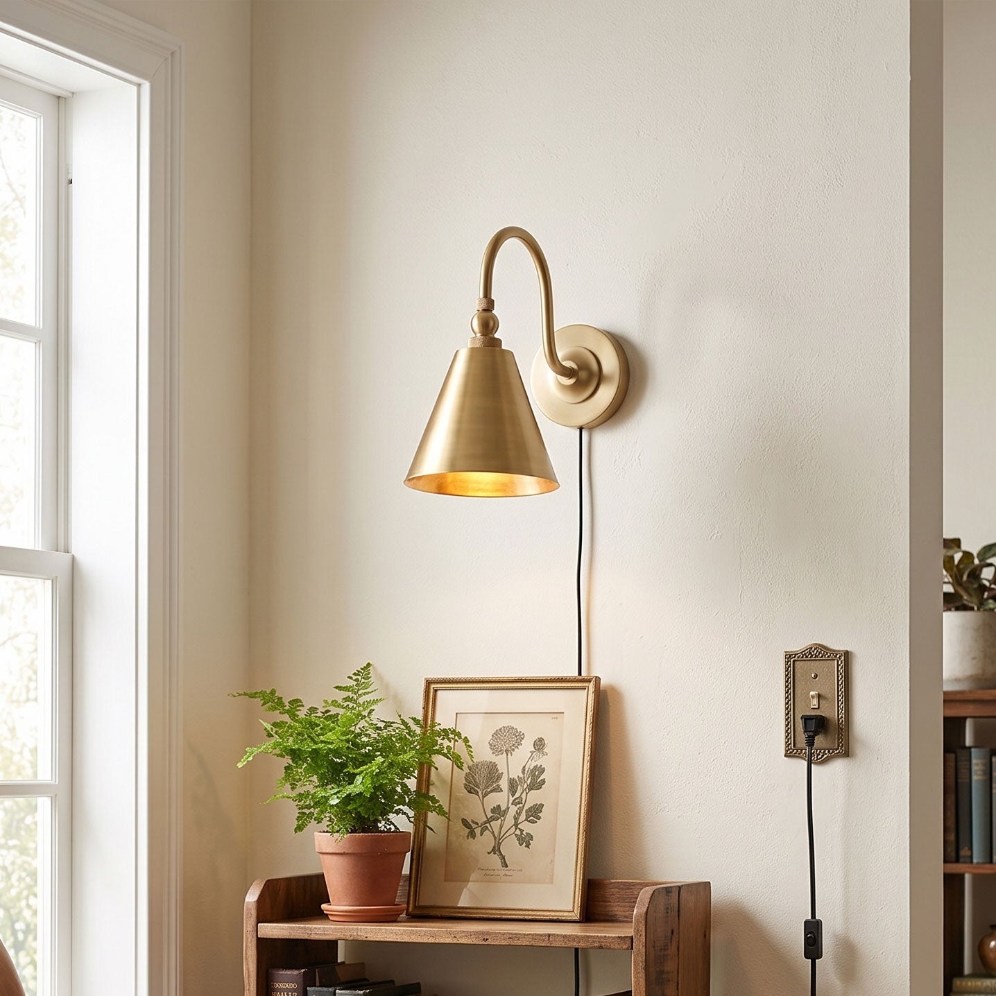 Forna Brass Plug-in Wall Sconce