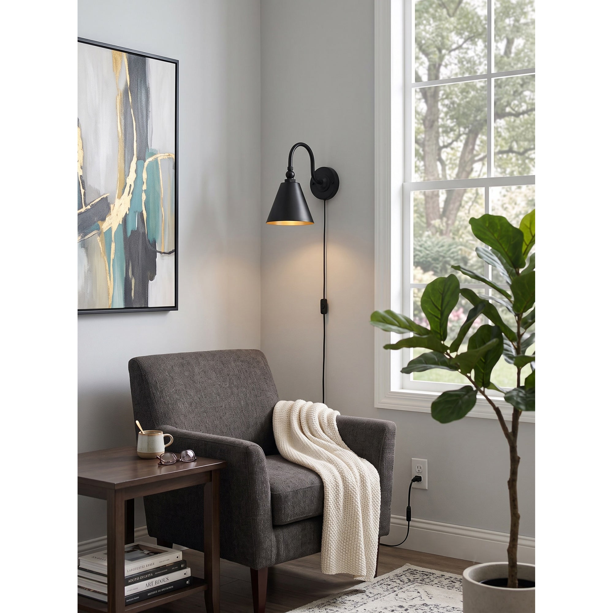 Forna Brass Plug-in Wall Sconce