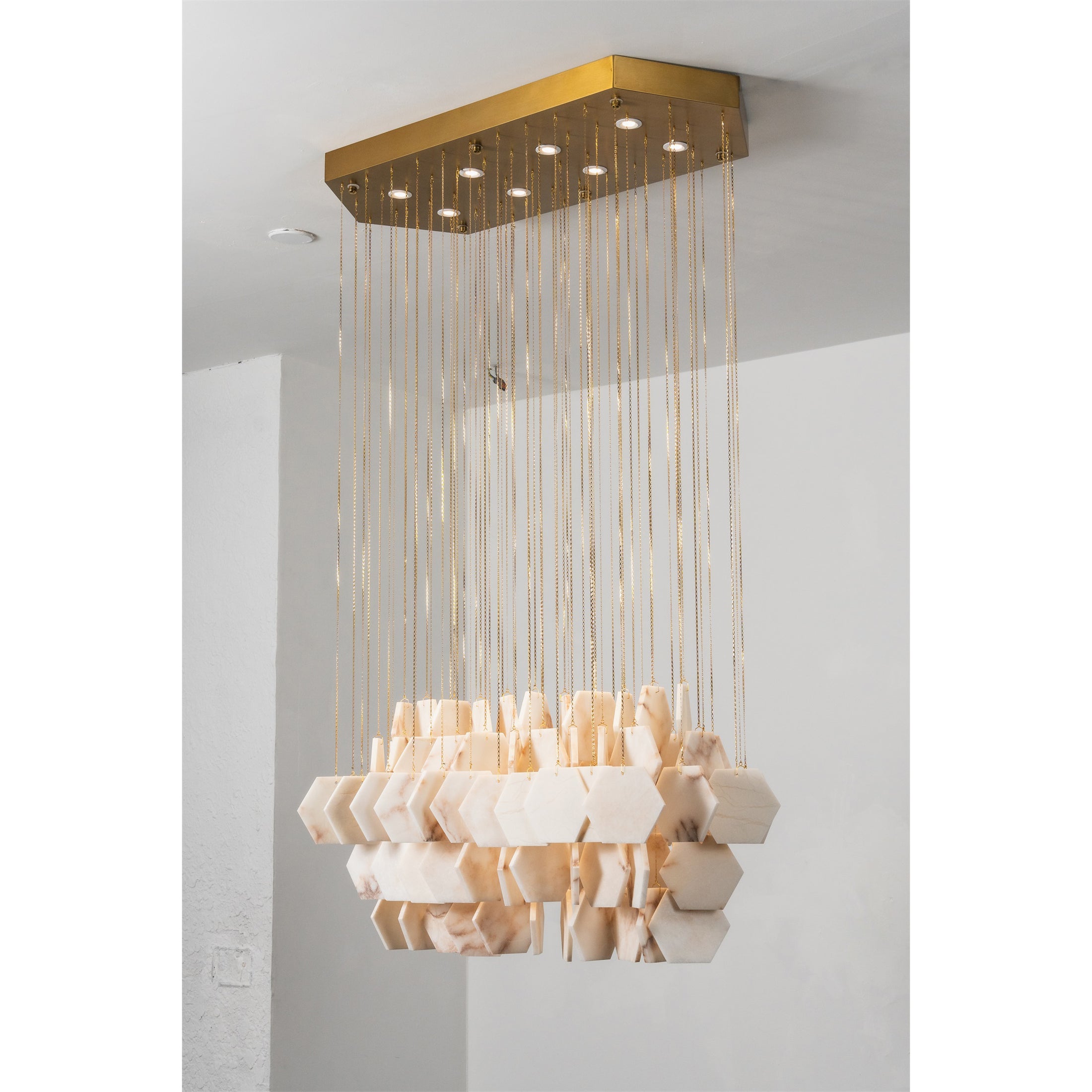 Hexagon Alabaster Tiered Rain Chandelier