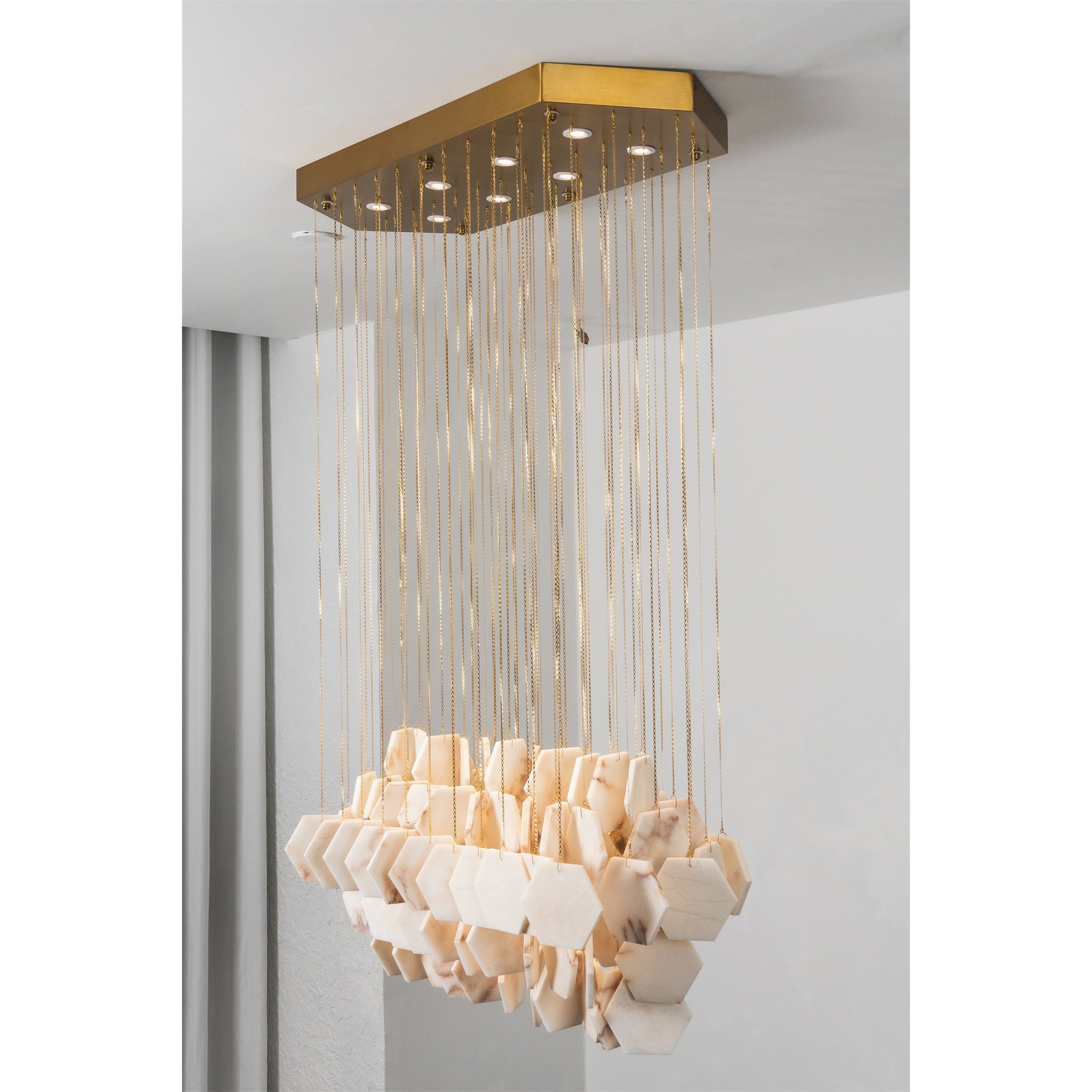 Hexagon Alabaster Tiered Rain Chandelier