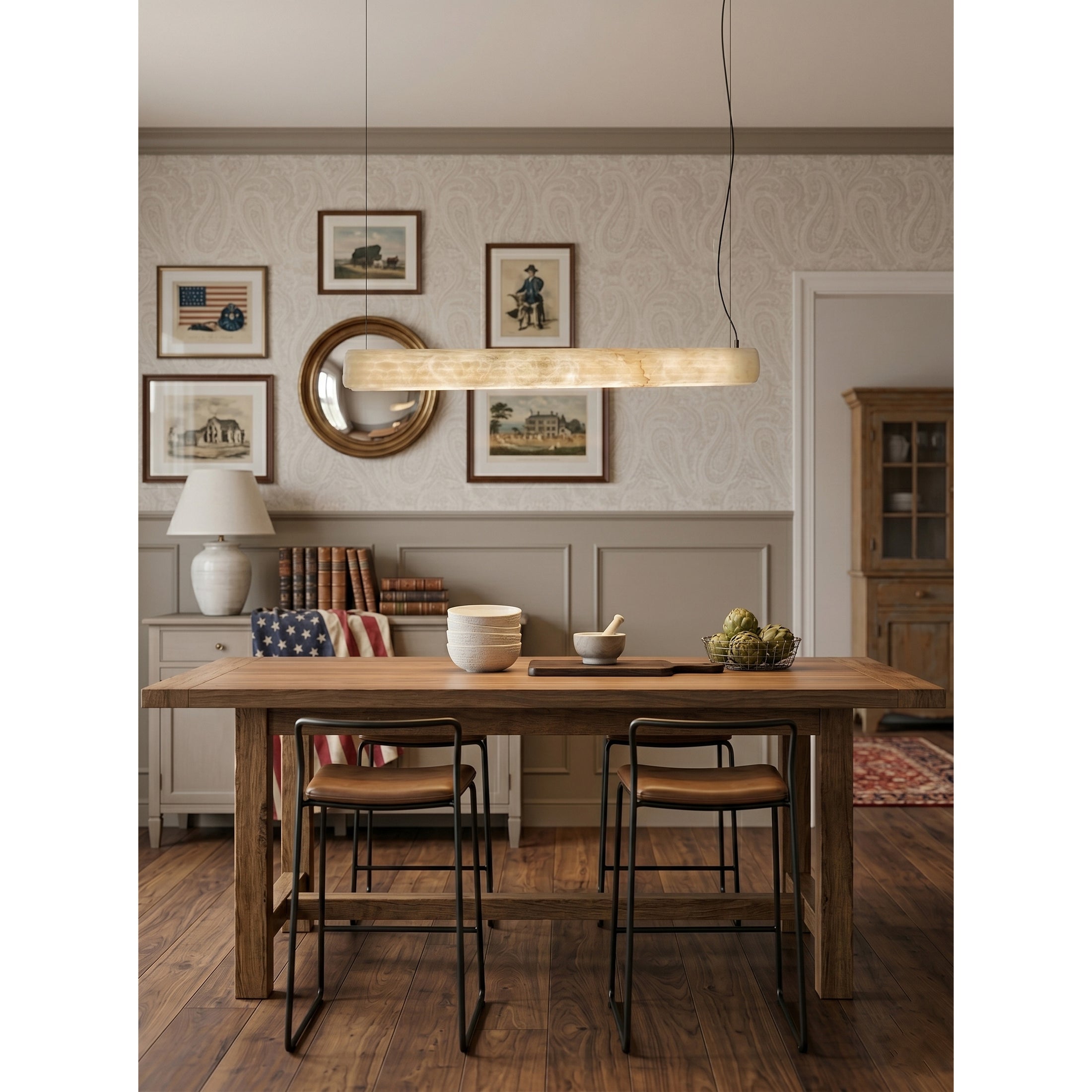 Horizontal Alabaster Roller Pendant Lamp