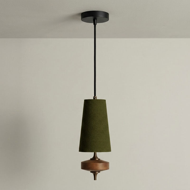 Hour Rho Pendant Lamp — walnut and antique brass, linen shade colorway